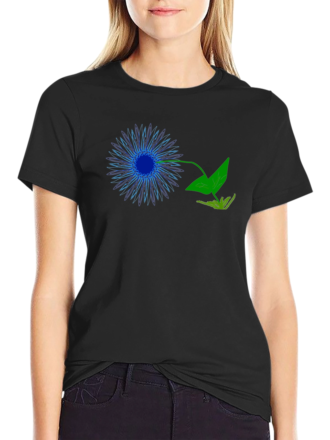 Black Black Graphic Tee - Neon Flower Design view 2