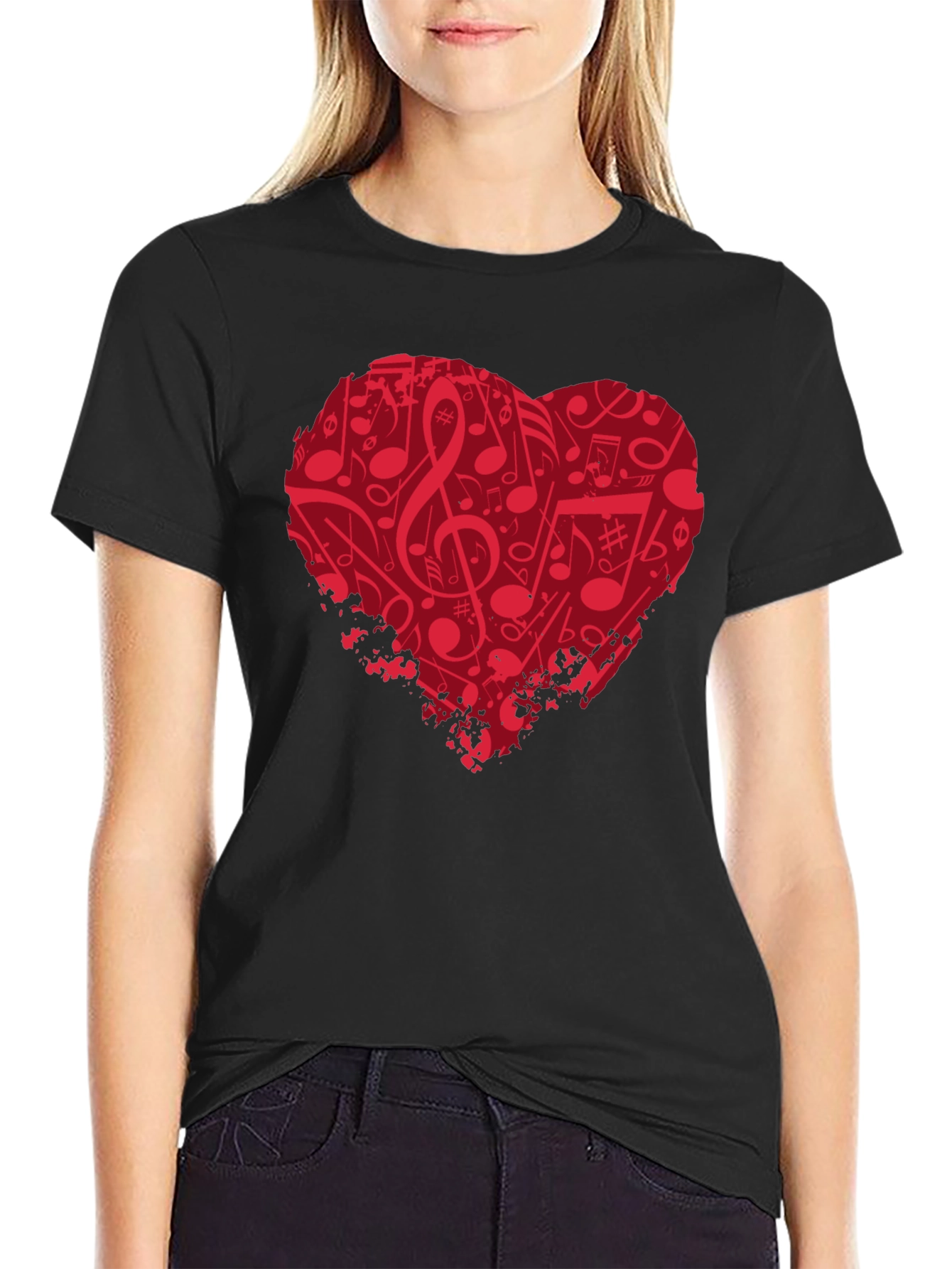 Black Musical Heart Graphic T-Shirt - Black Cotton Tee view 2