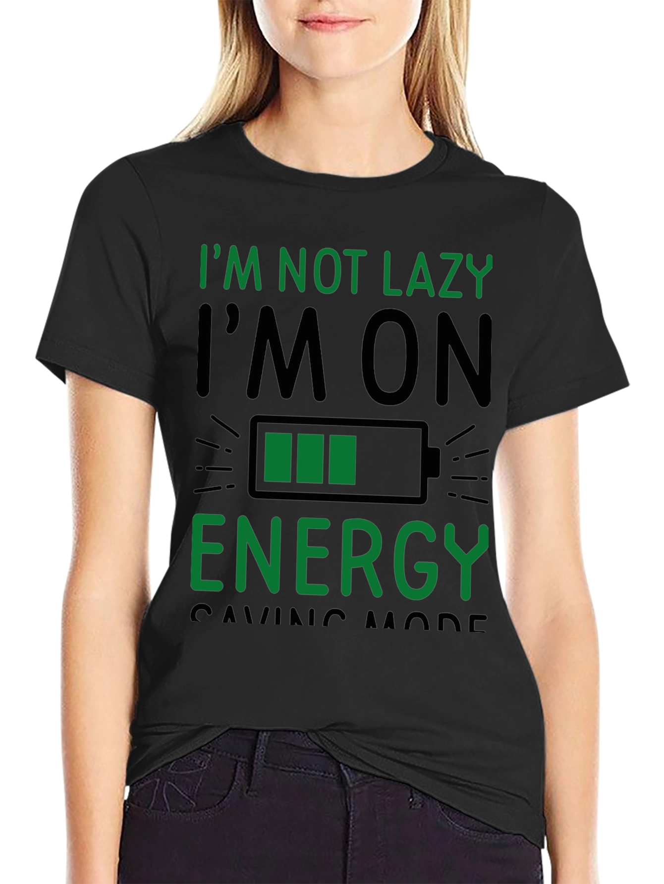 Black Funny Energy Saving Mode Black T-Shirt view 2