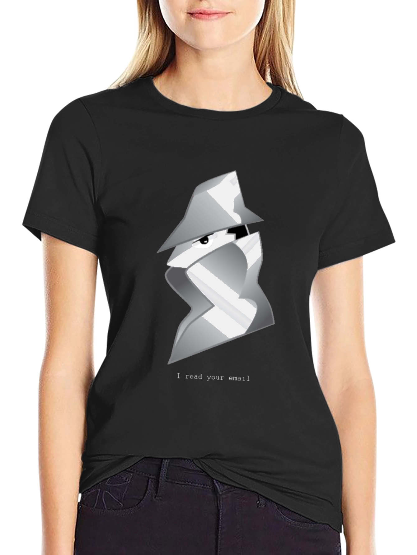 Black Spy Email Reader Graphic T-Shirt - Black view 2