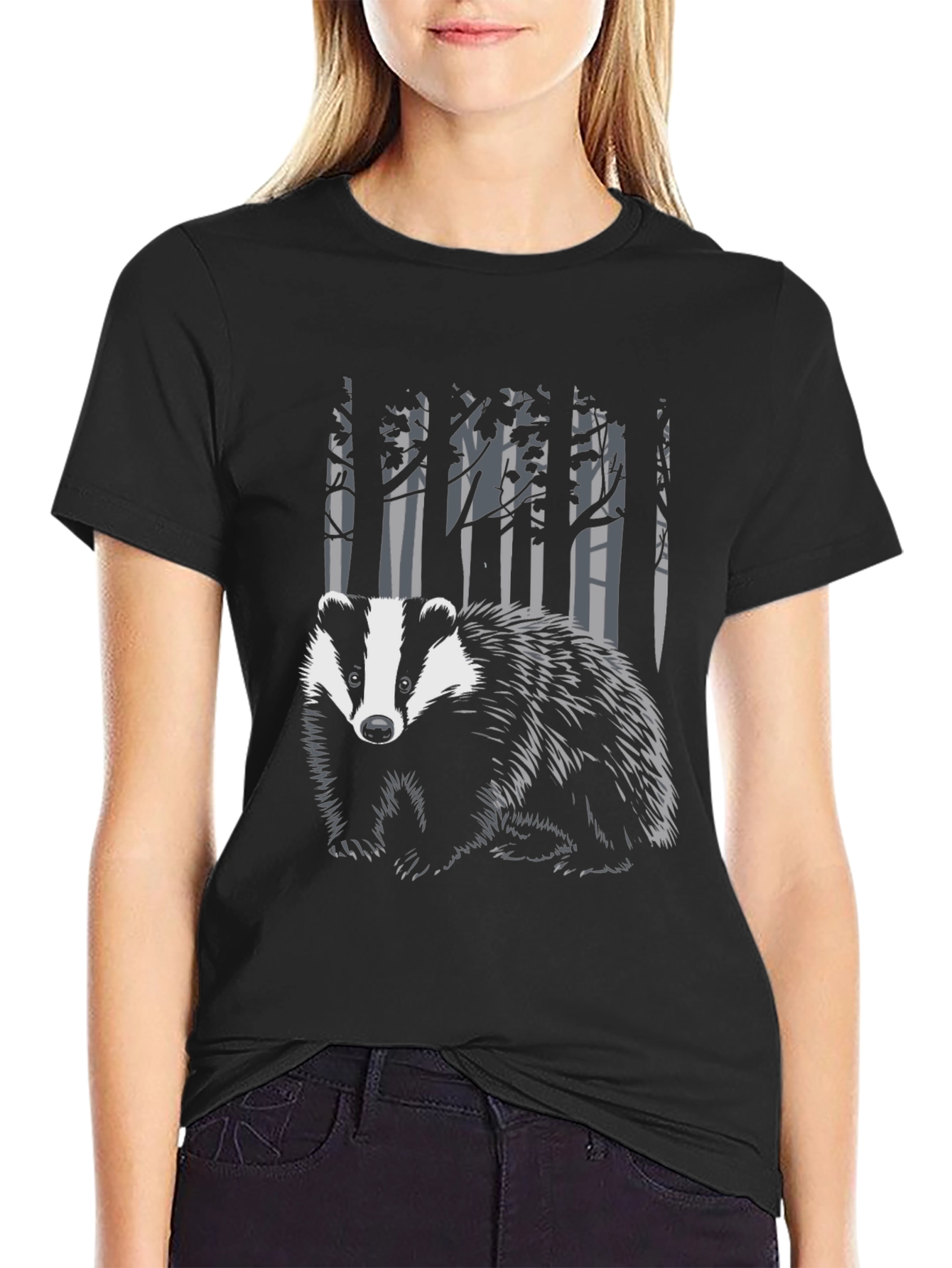 Black Badger in the Woods Graphic Tee - Black view 2