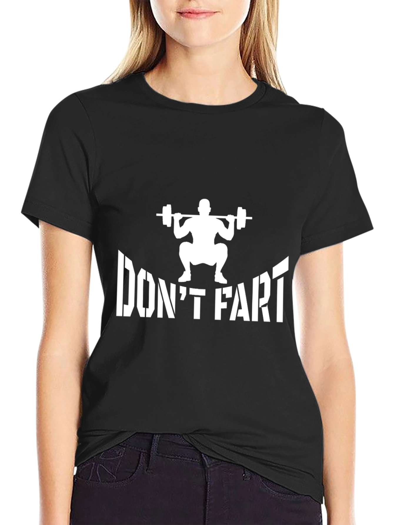 Black Don't Fart Squat T-Shirt - Funny Gym Workout Tee view 2