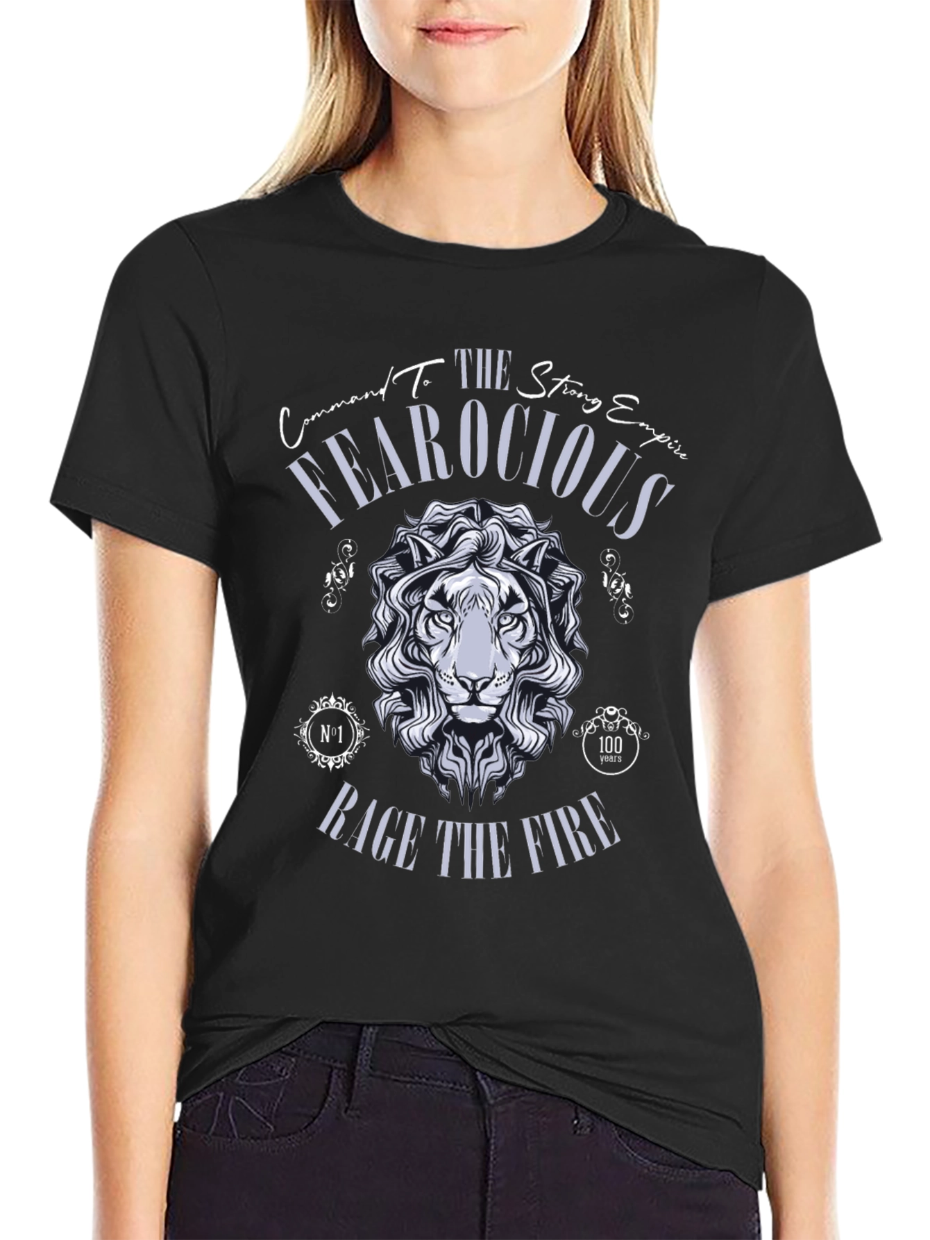 Black Fearocious Lion Graphic Print T-Shirt view 2