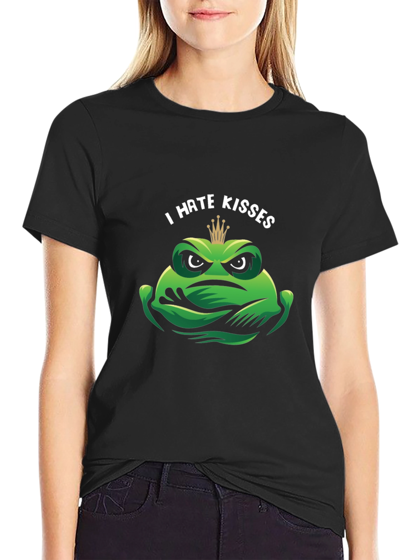 Black I Hate Kisses Frog Graphic T-Shirt view 2