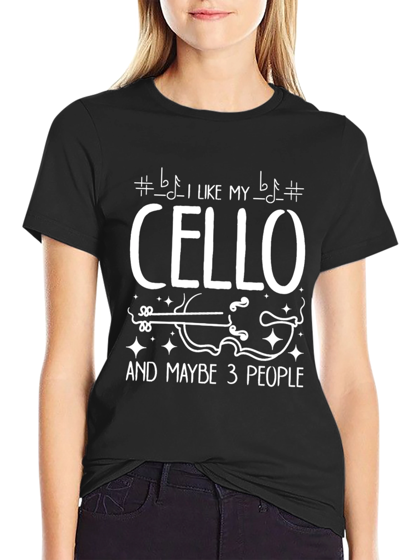 Black Cello Lover T-Shirt: I Like My Cello & Maybe 3 People - Musician Tee view 2