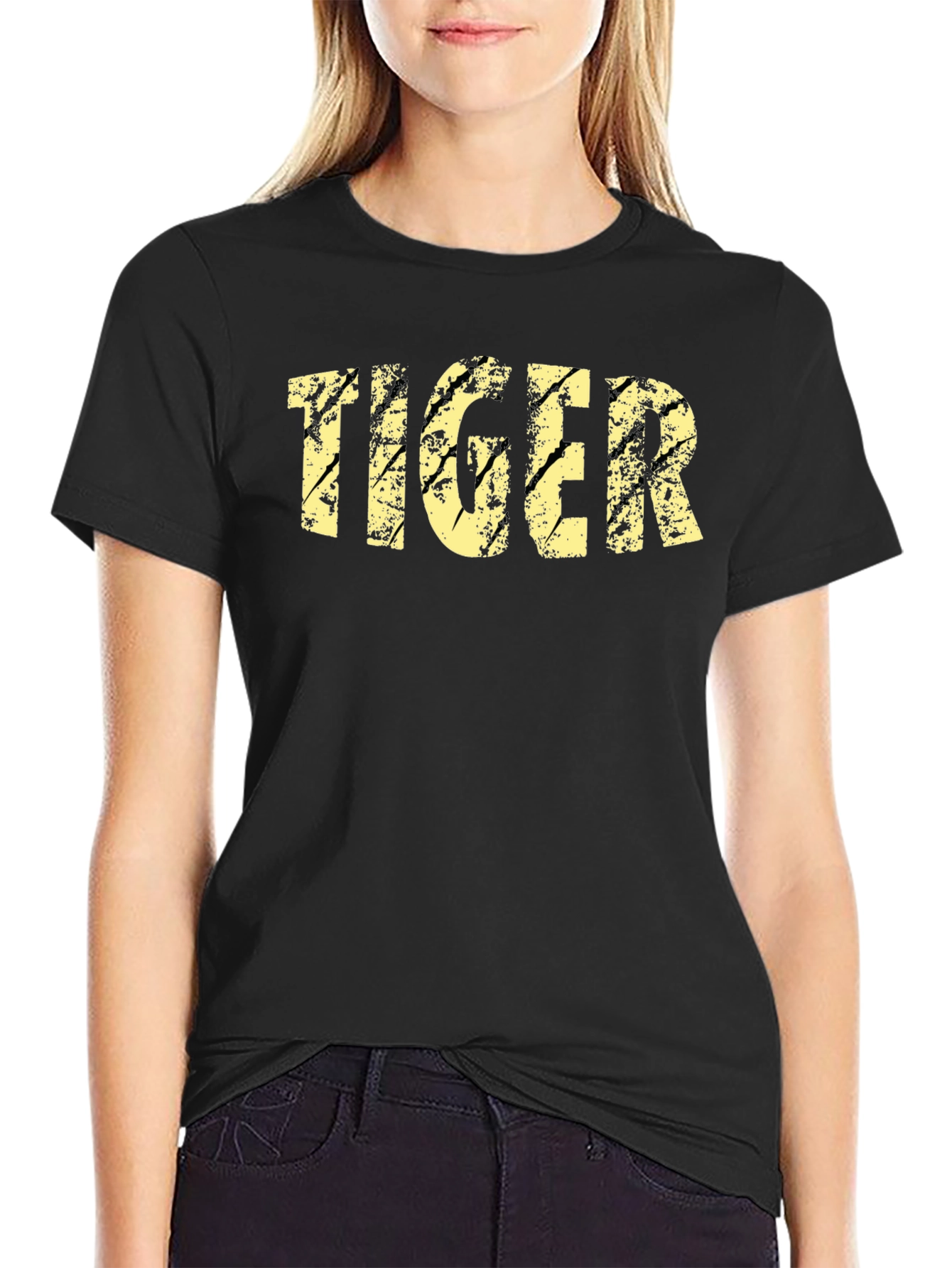 Black Distressed Tiger Graphic Black T-Shirt view 2