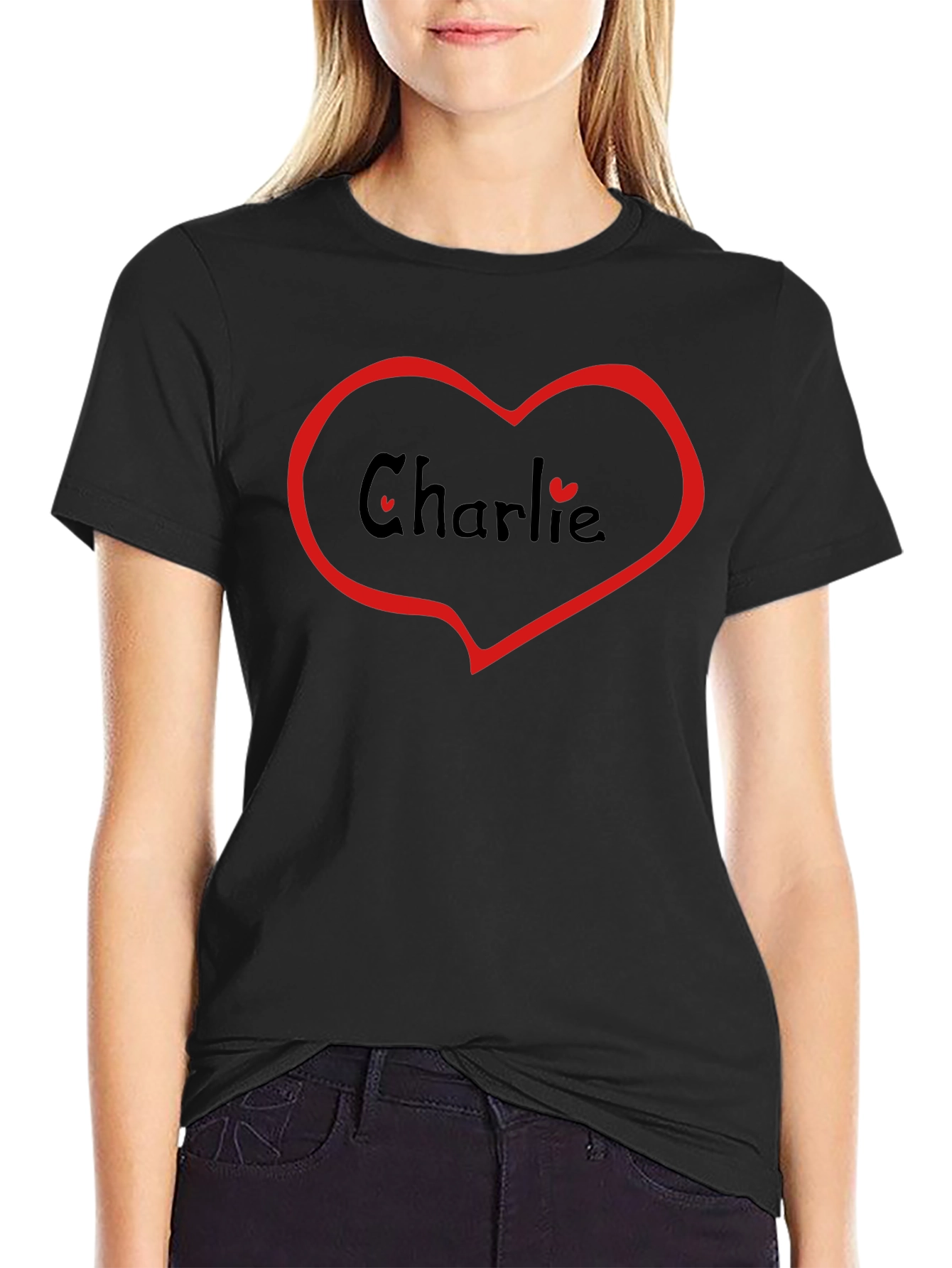 Black Charlie Heart Graphic Black T-Shirt view 2