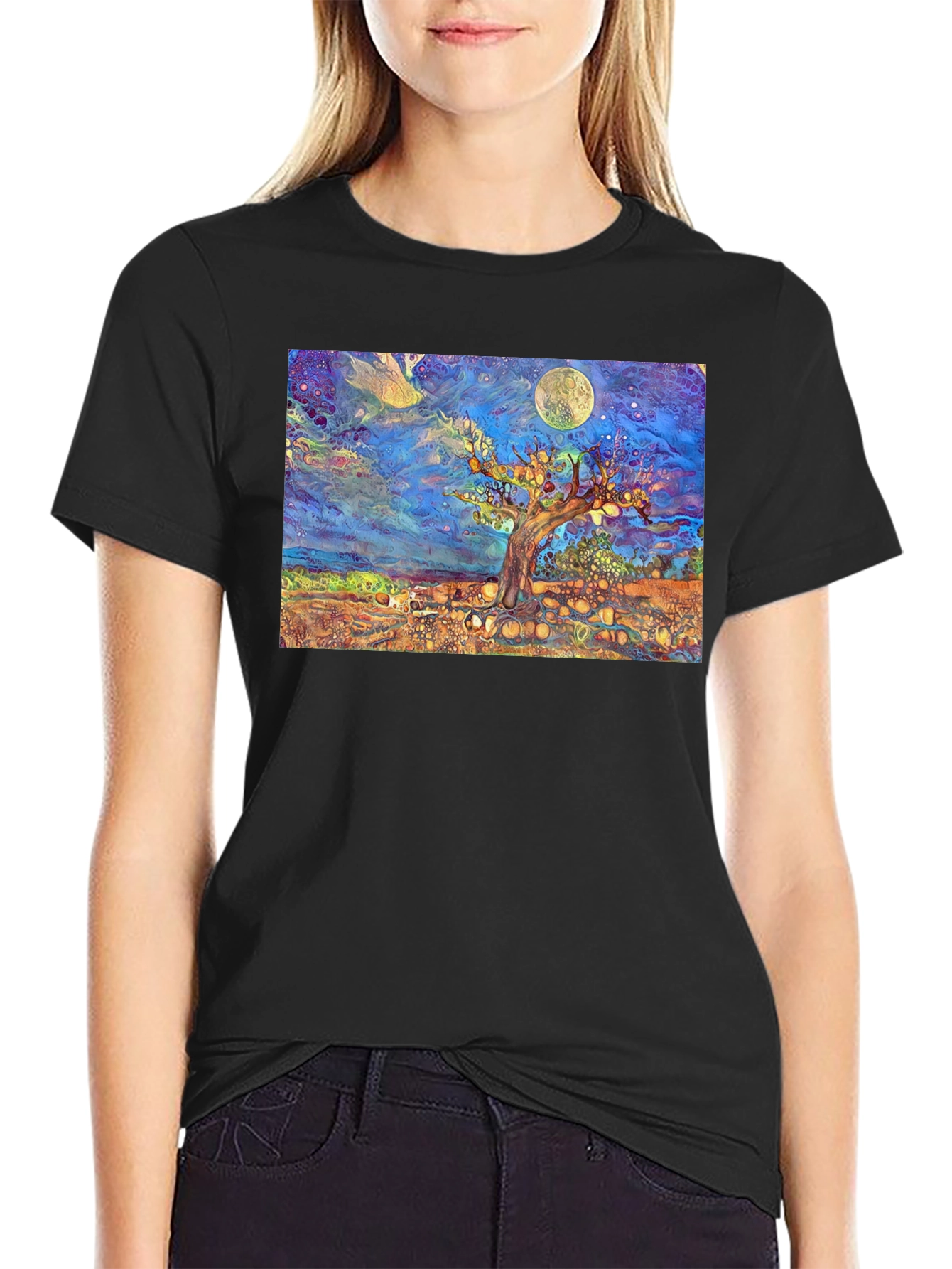 Black Psychedelic Tree of Life Graphic Tee view 2