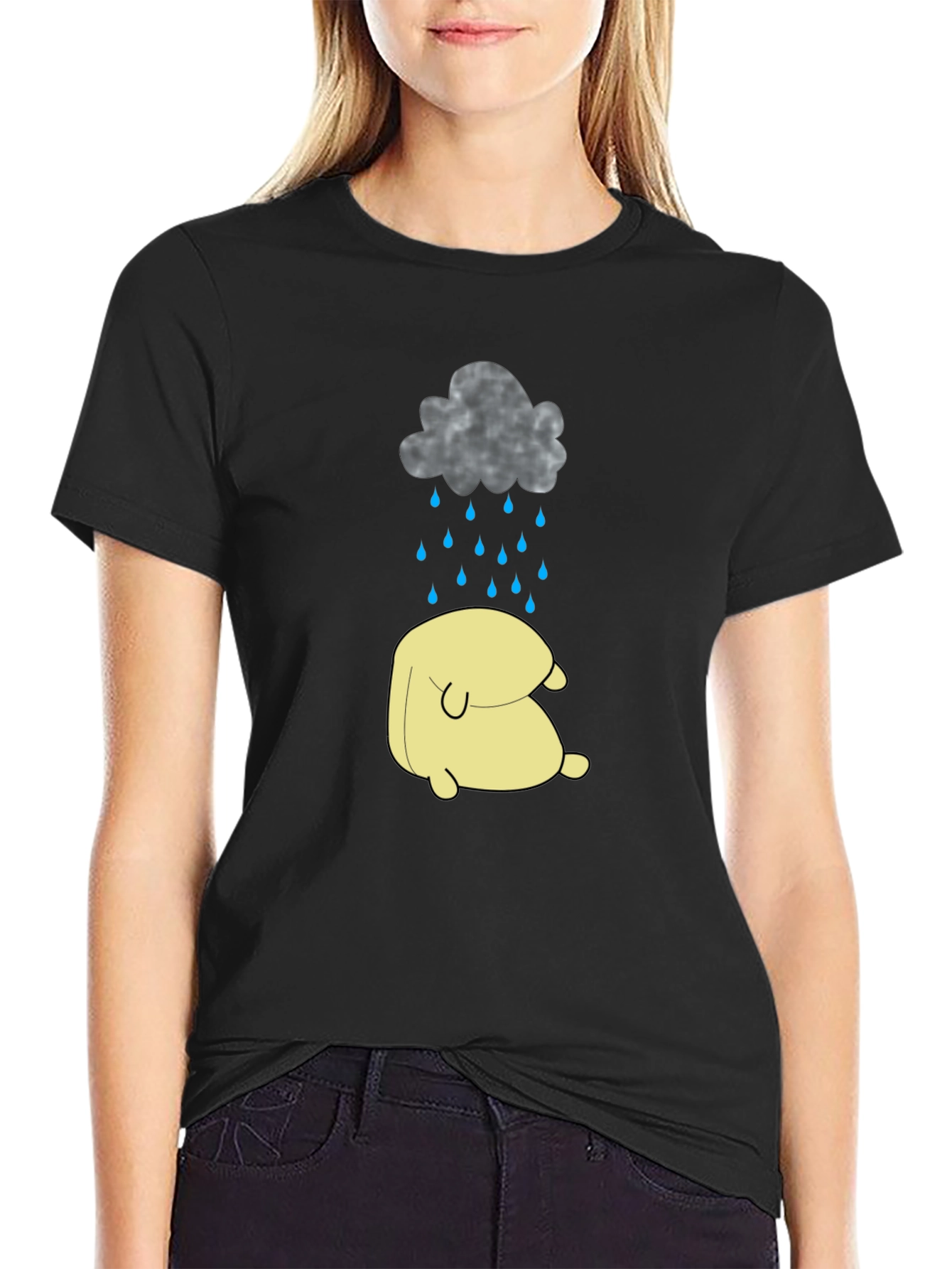 Black Sad Cloud & Character Graphic Tee - Black Cotton view 2