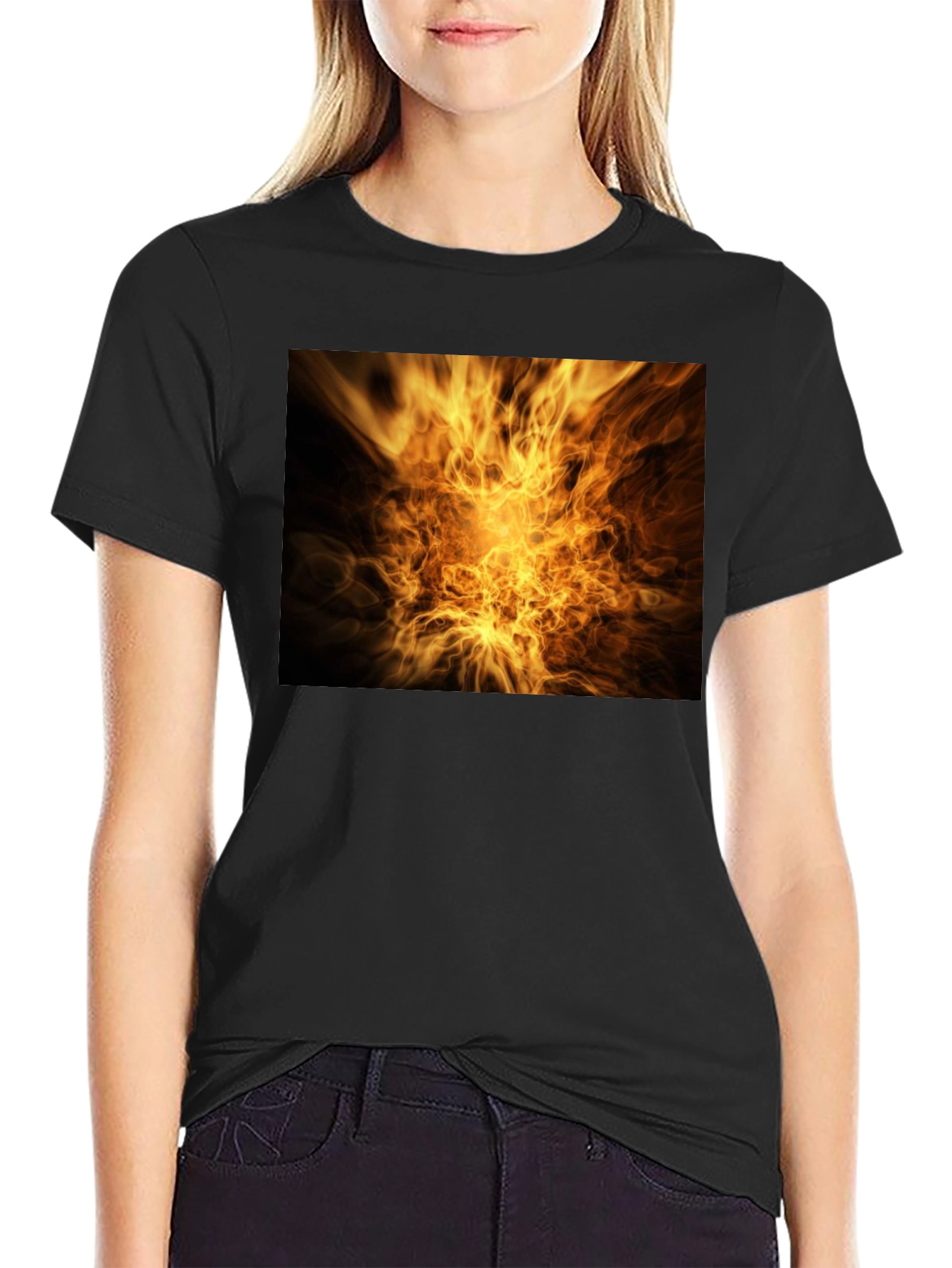 Black Fiery Vortex Graphic Tee - Bold Black T-Shirt view 2