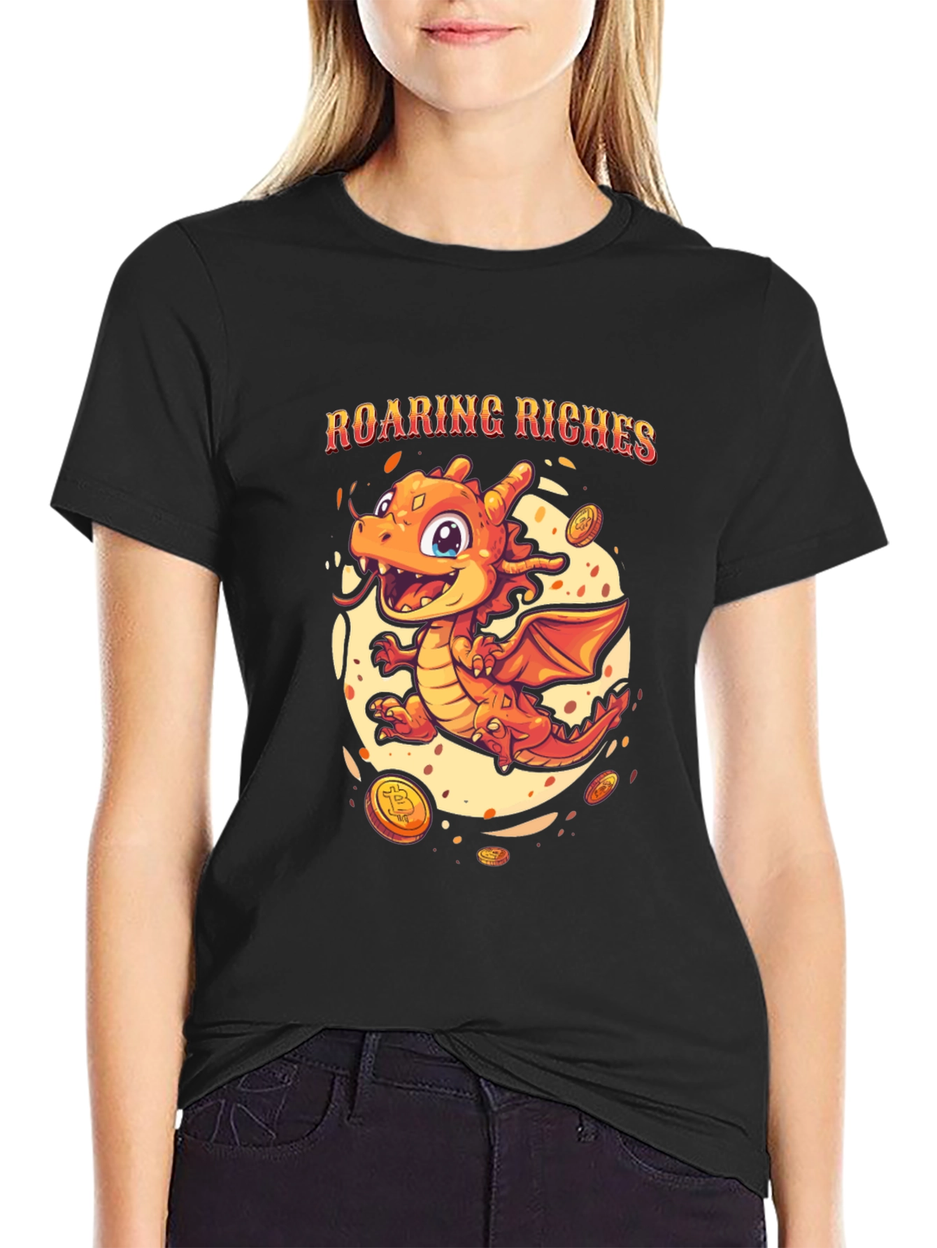Black Roaring Riches Dragon Graphic T-Shirt view 2