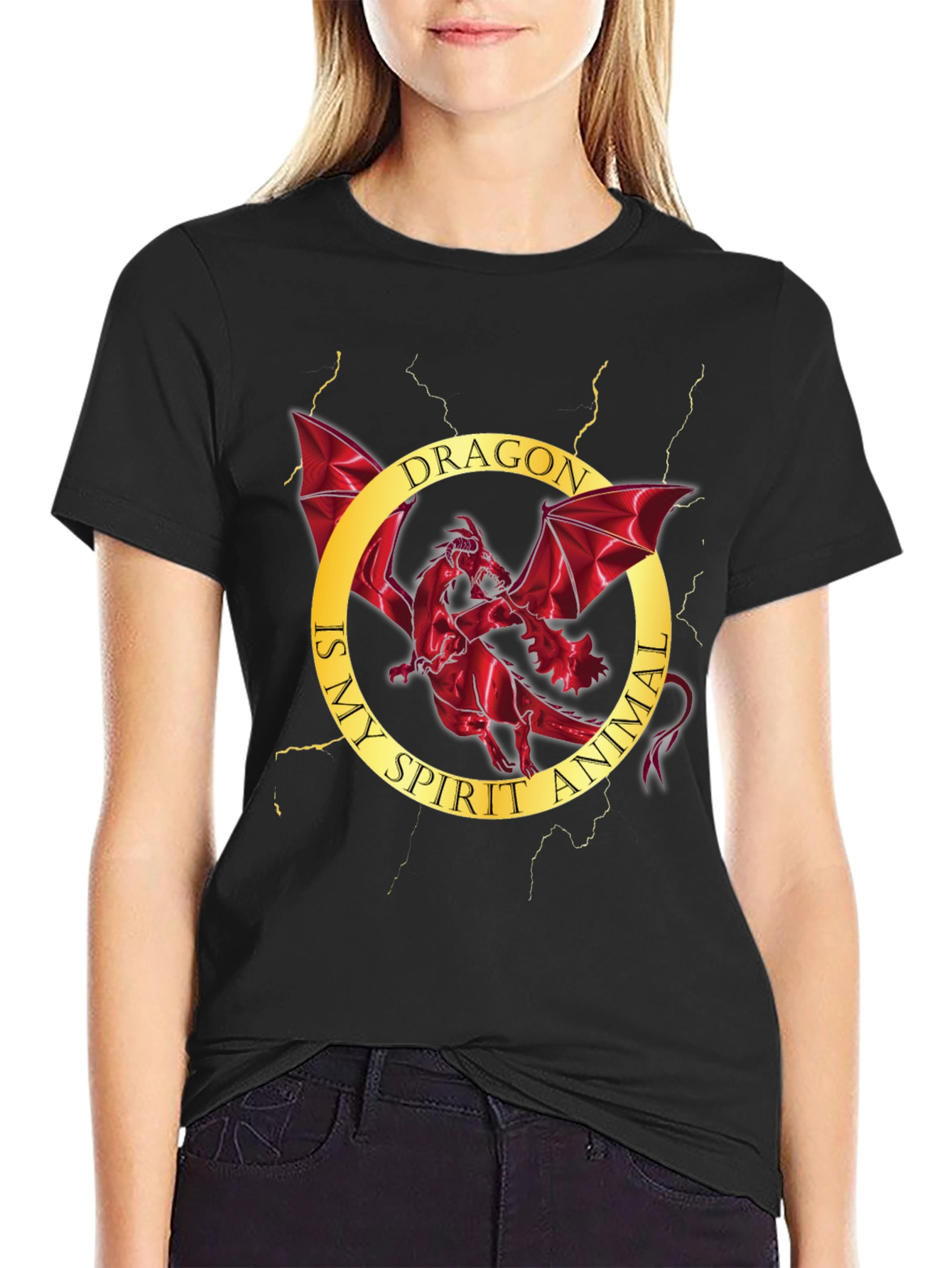 Black Dragon Spirit Animal Graphic Tee - Men's Black T-Shirt view 2