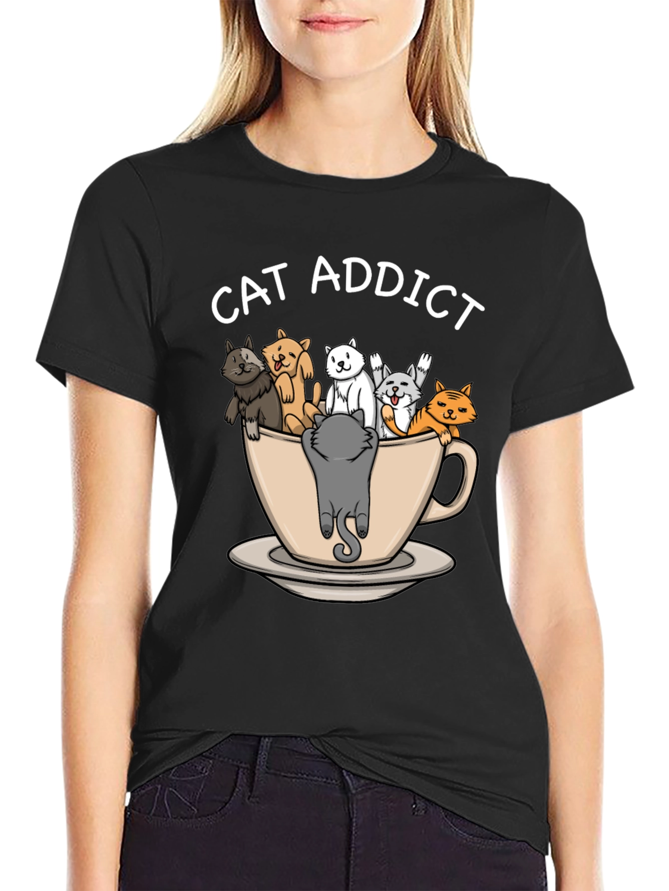 Black Cat Addict T-Shirt - Funny Cat Lover Tee view 2