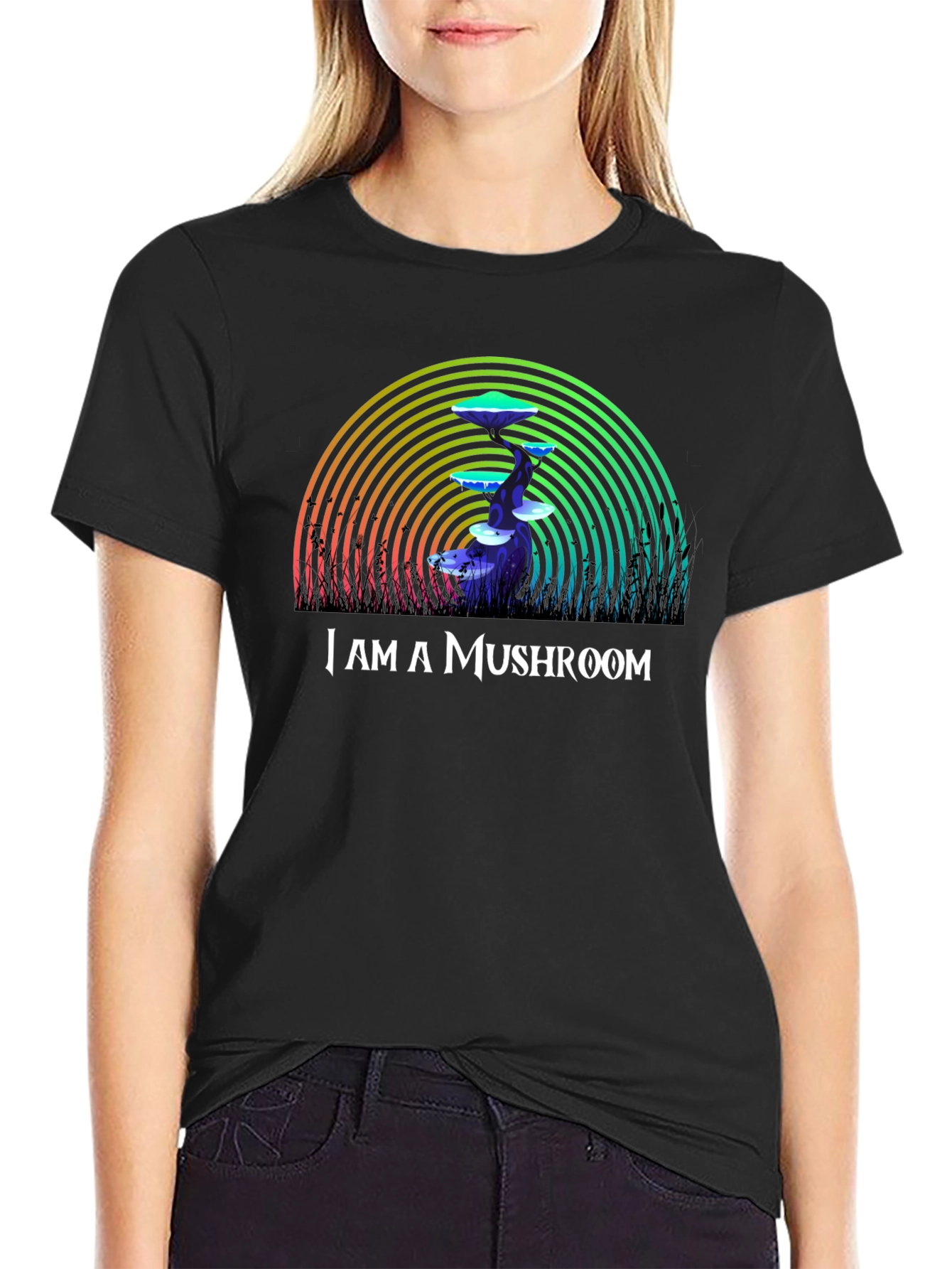 Black I am A Mushroom Graphic T-Shirt view 2