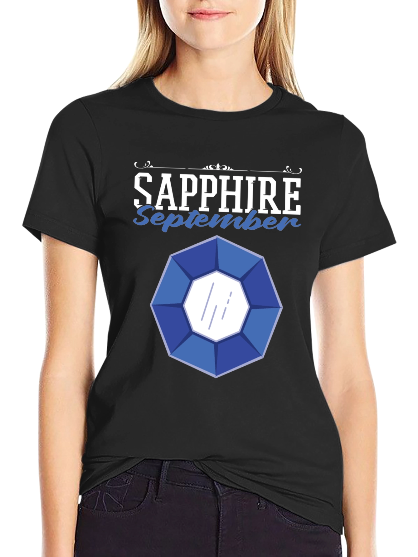 Black Sapphire September Gemstone Graphic T-Shirt view 2
