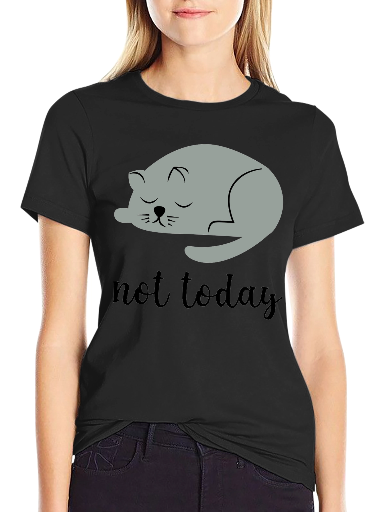 Black Not Today Lazy Cat Graphic Tee - Men's Black T-Shirt view 2