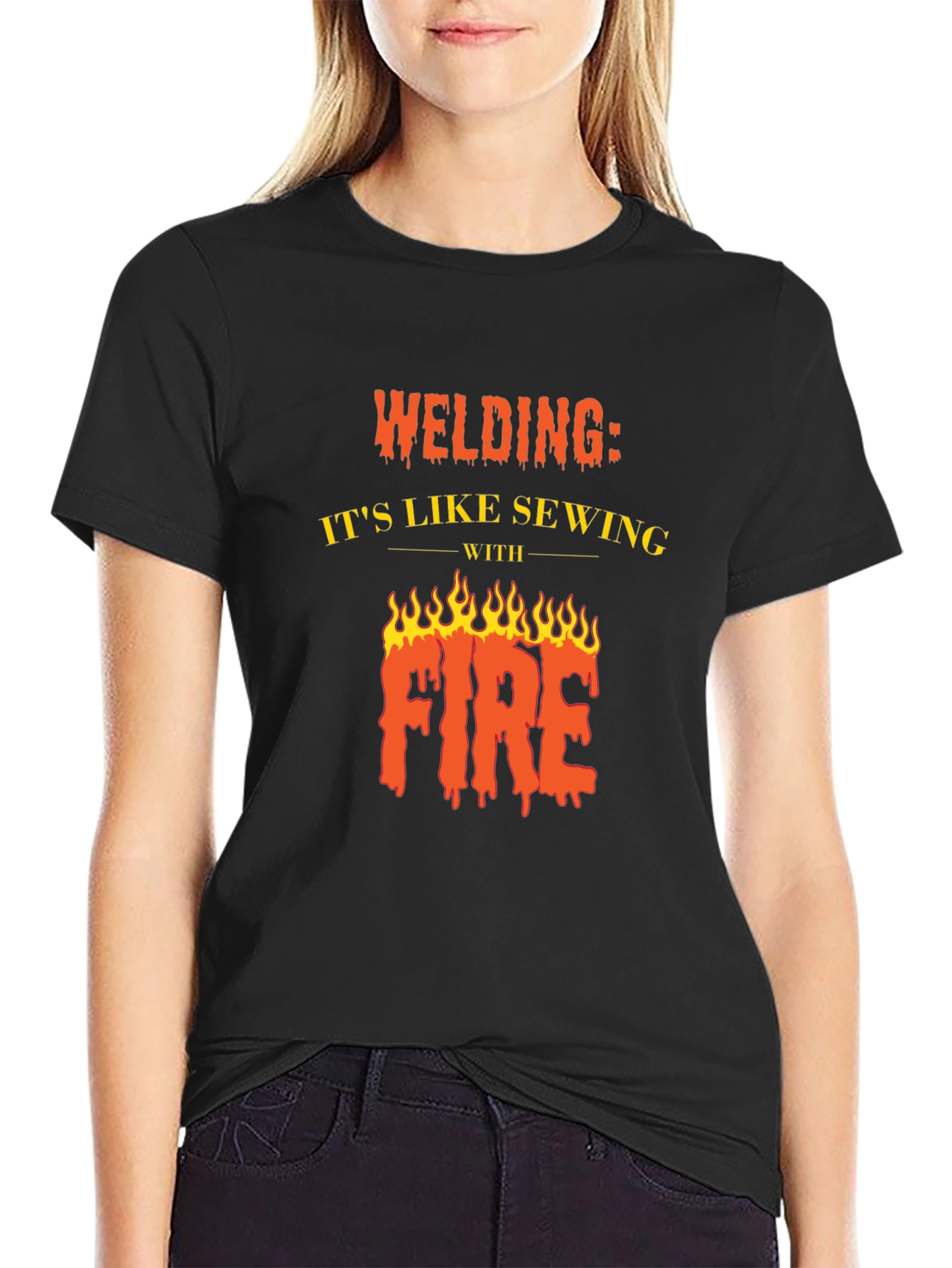 Black Welding Like Sewing With Fire Black T-Shirt view 2