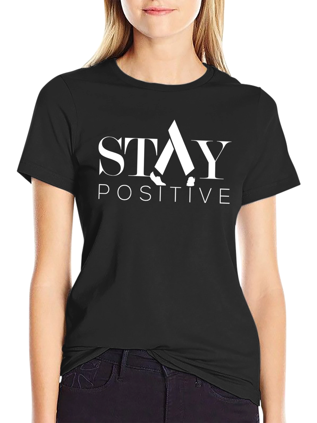 Black Stay Positive Graphic Tee - Black Casual T-Shirt view 2
