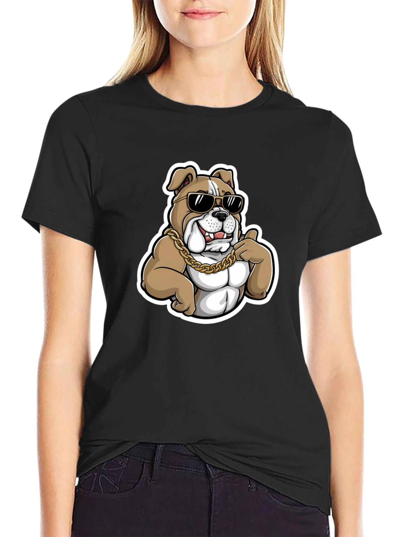 Black Cool Bulldog T-Shirt - Black Cotton Blend view 2