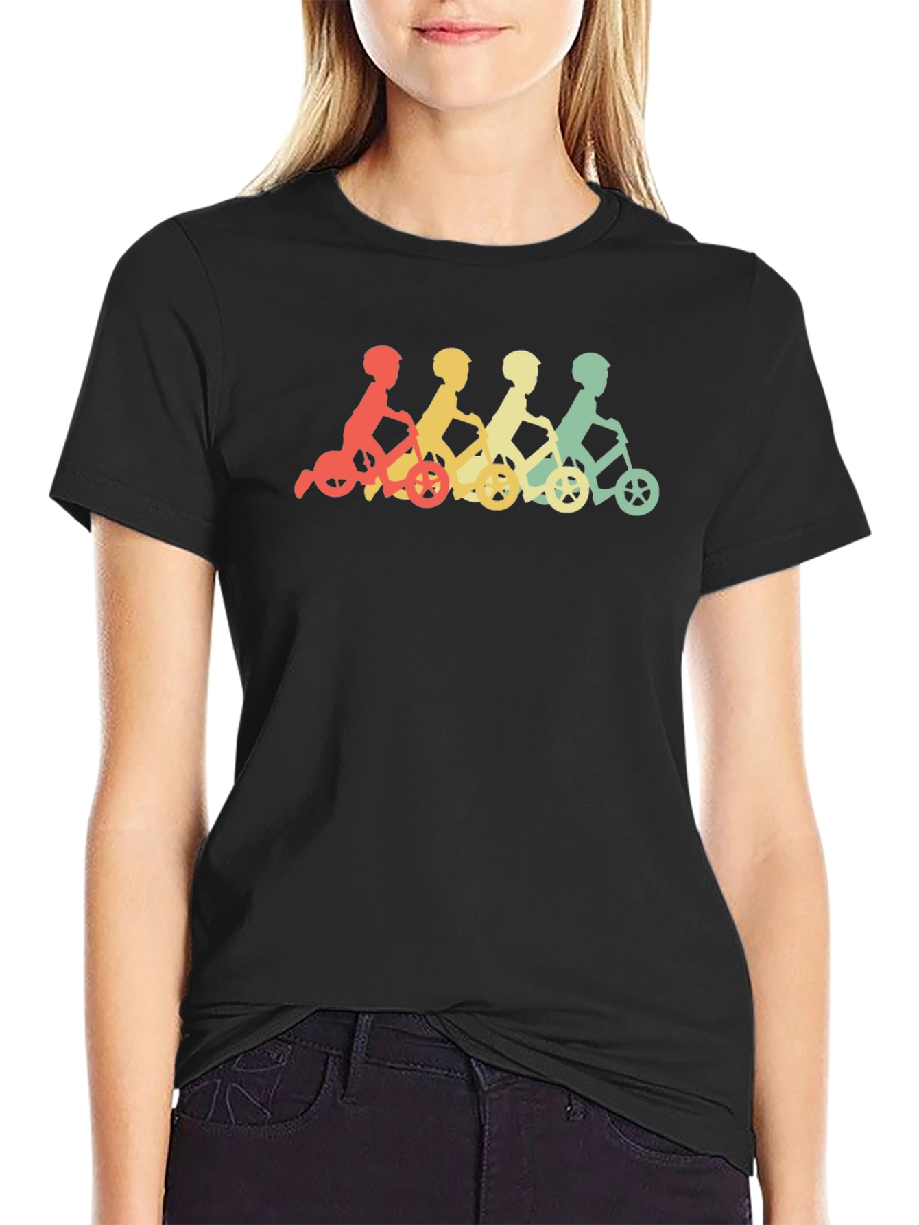 Black Retro Kids on Tricycles Graphic Tee view 2