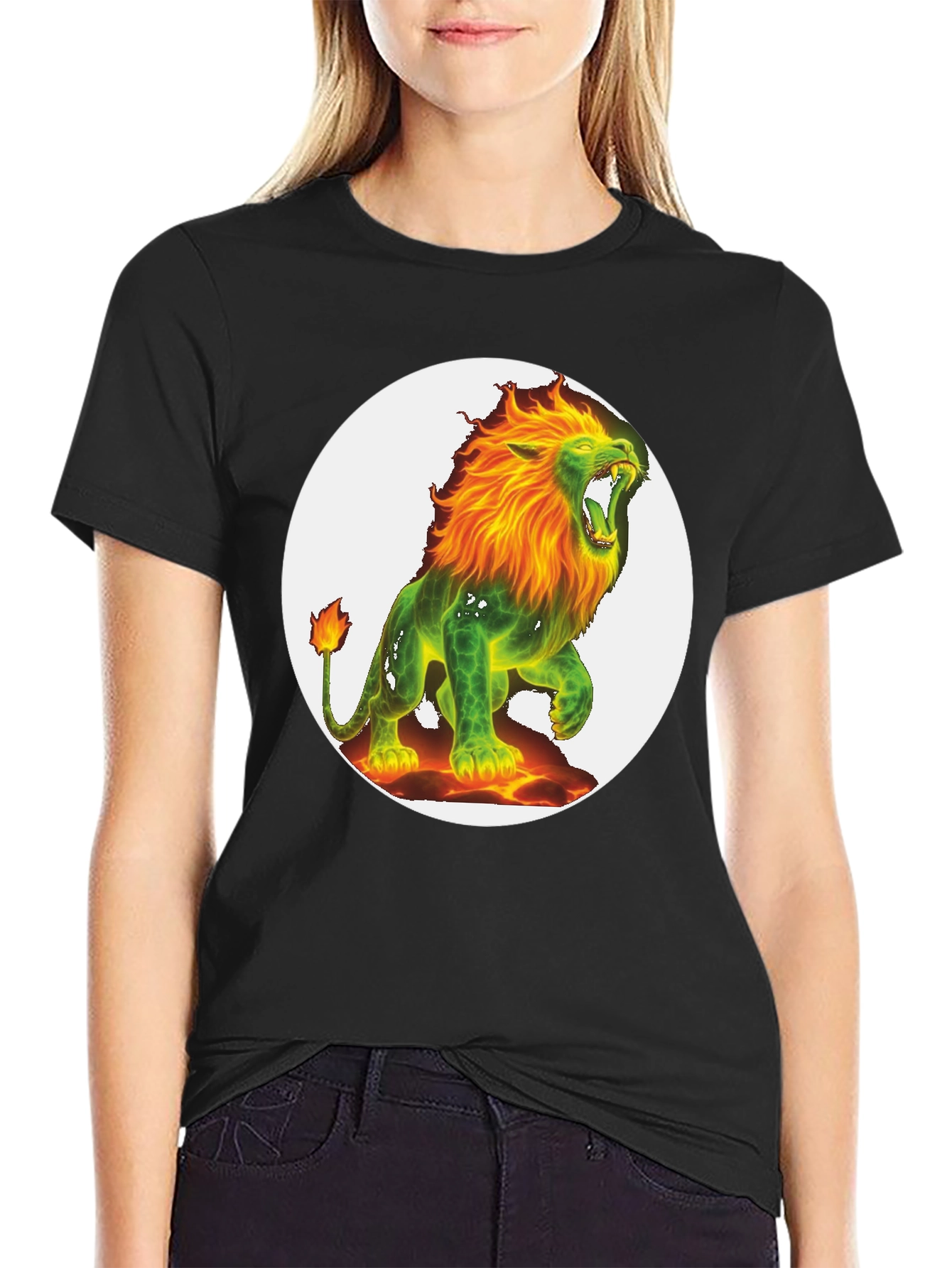 Black Fiery Lion Graphic Tee - Bold & Unique Design view 2
