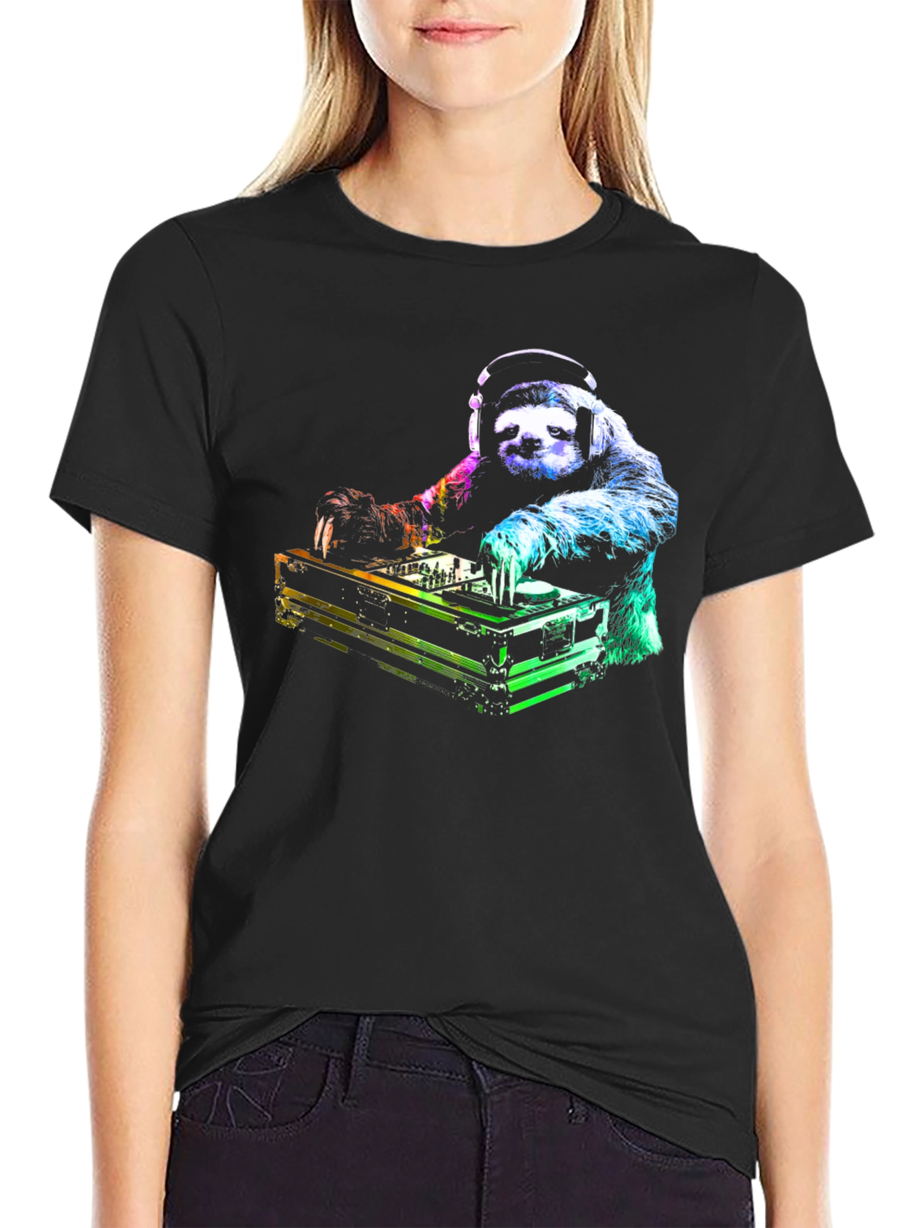 Black DJ Sloth Graphic Tee - Black view 2