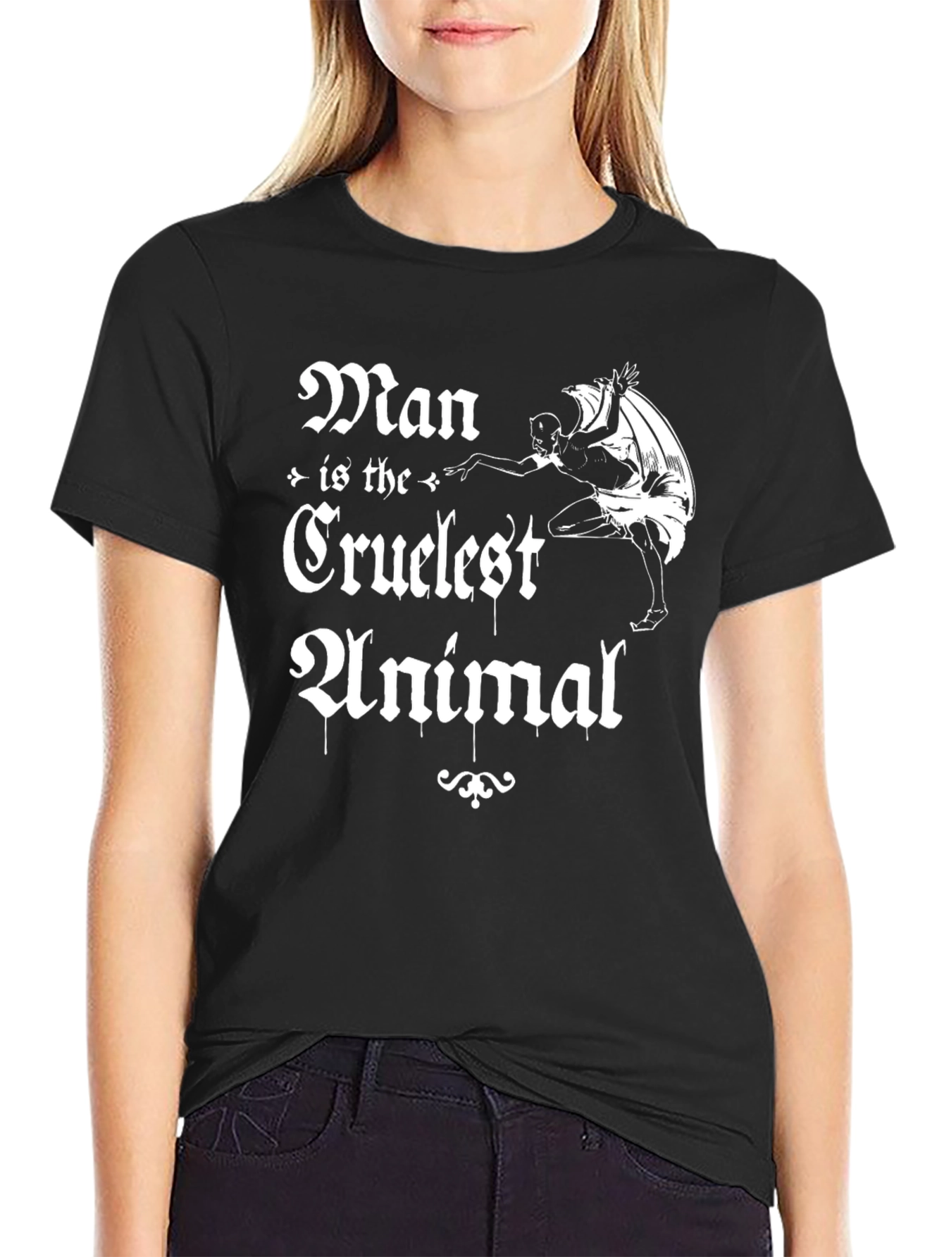 Black Man is the Cruelest Animal Black Graphic T-Shirt view 2