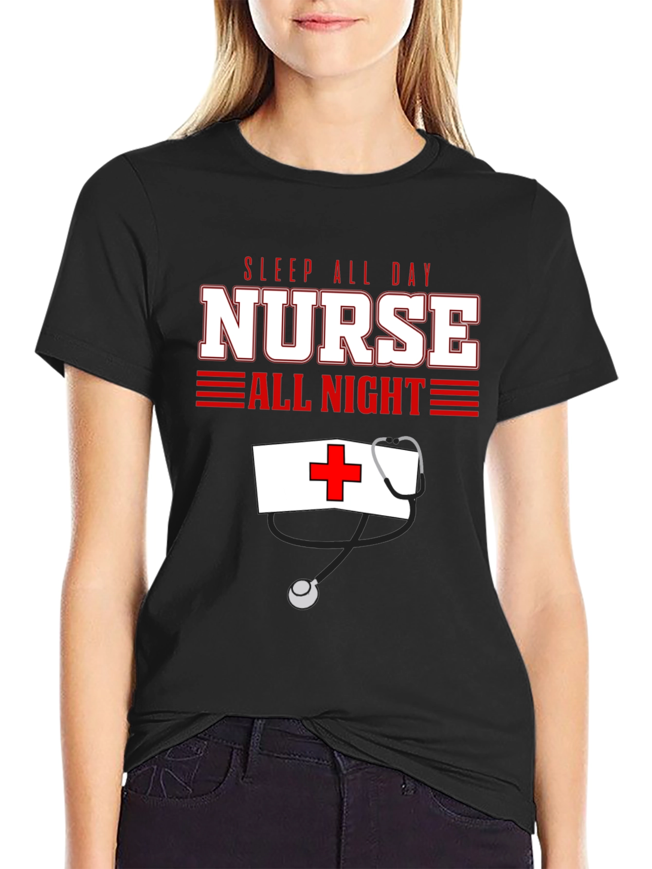 Black Sleep All Day Nurse All Night T-Shirt view 2