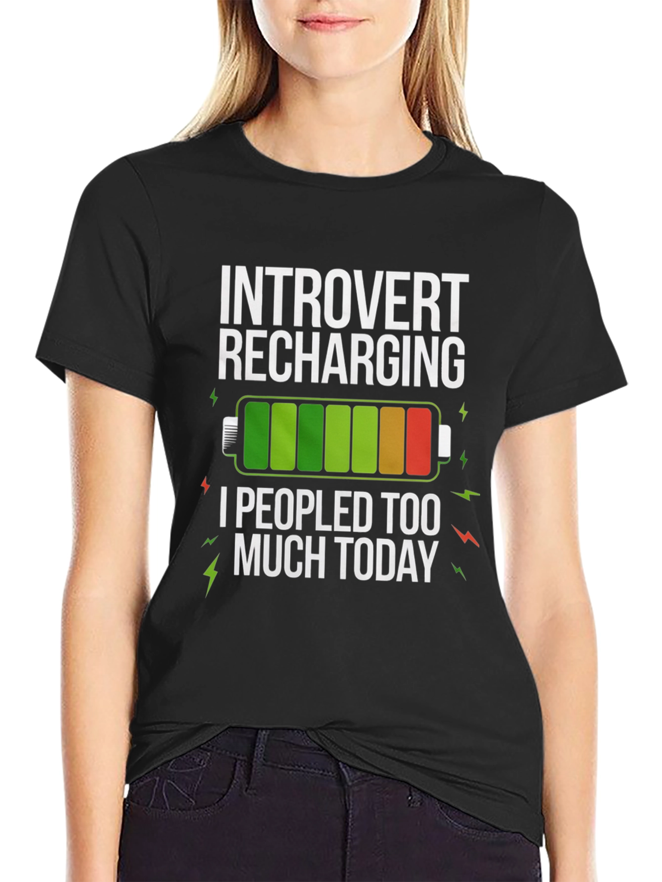 Black Introvert Recharging Funny Graphic T-Shirt view 2