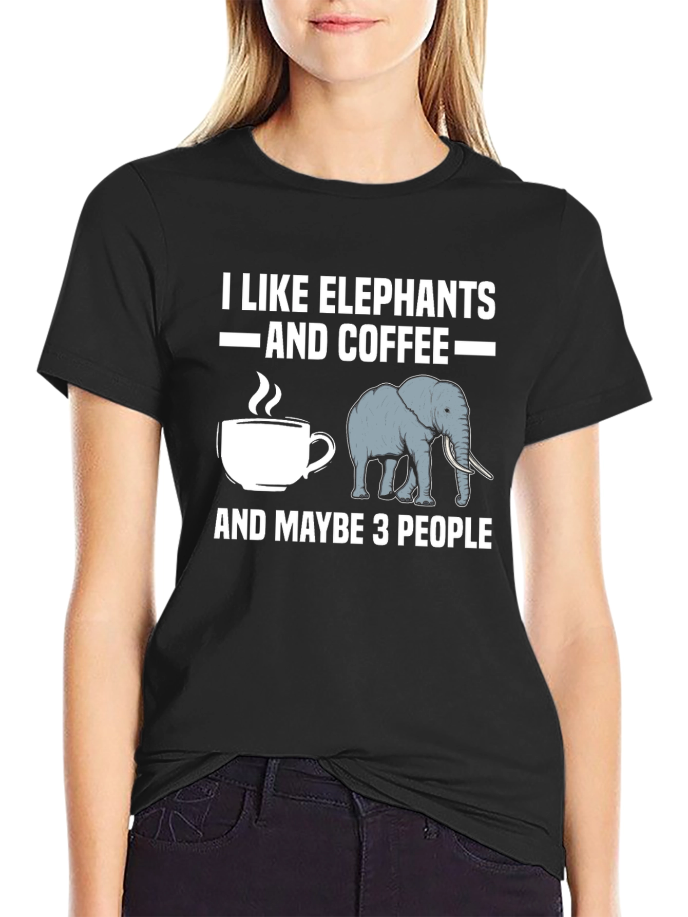 Black I Like Elephants and Coffee T-Shirt view 2