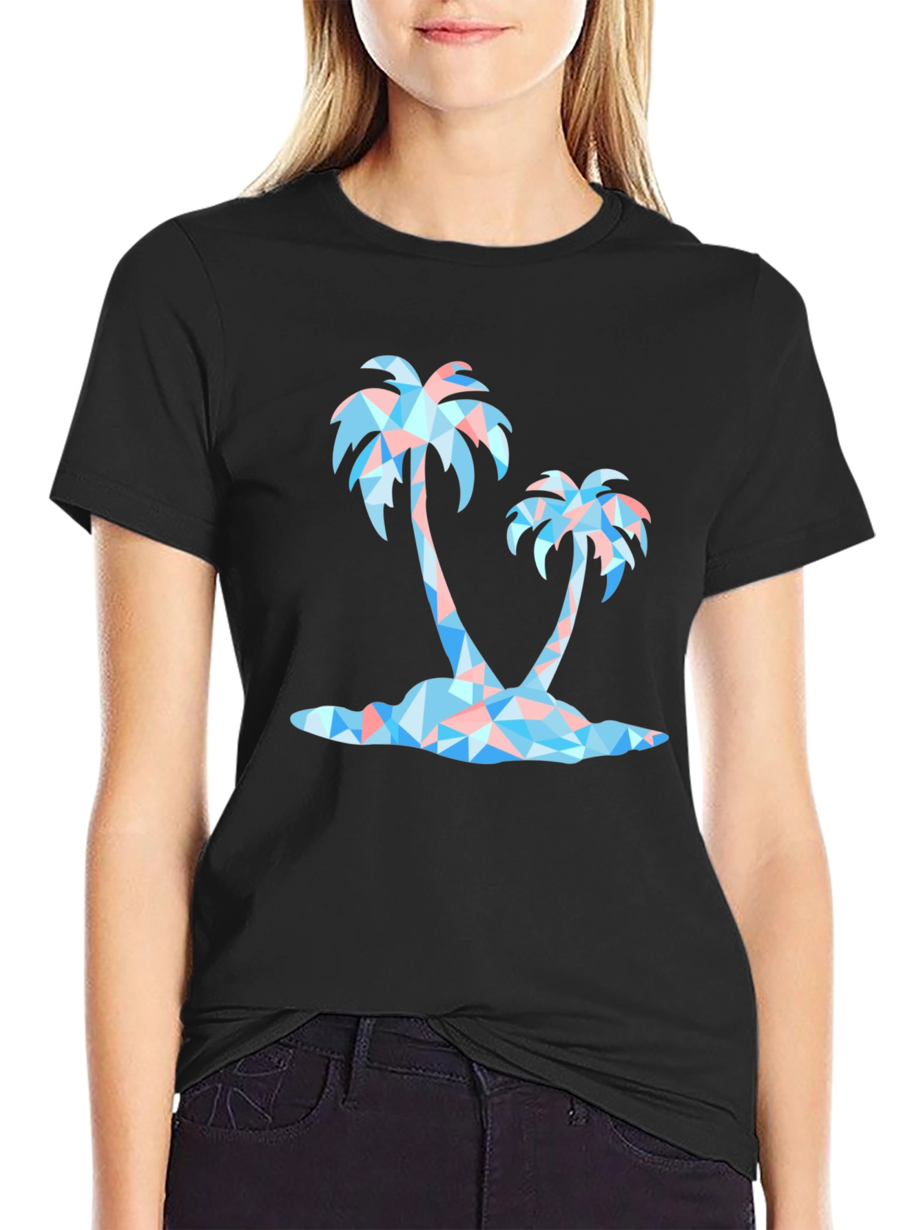 Black Geometric Palm Tree Black Graphic Tee view 2