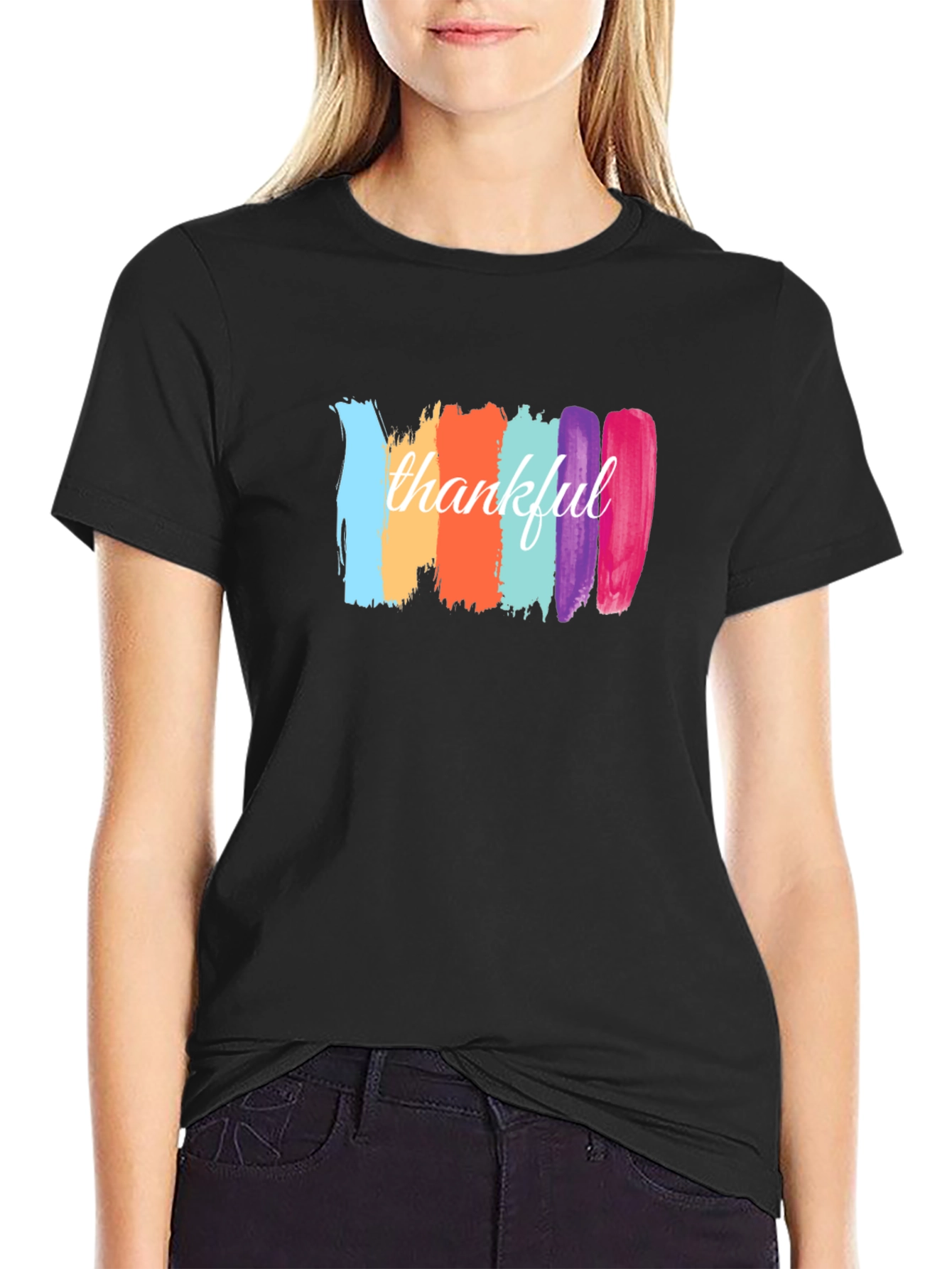 Black Thankful Brushstroke Graphic Tee - Black view 2