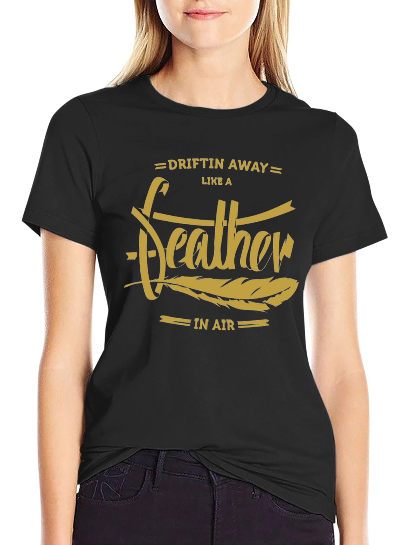 Black Driftin' Away Feather Graphic T-Shirt view 2
