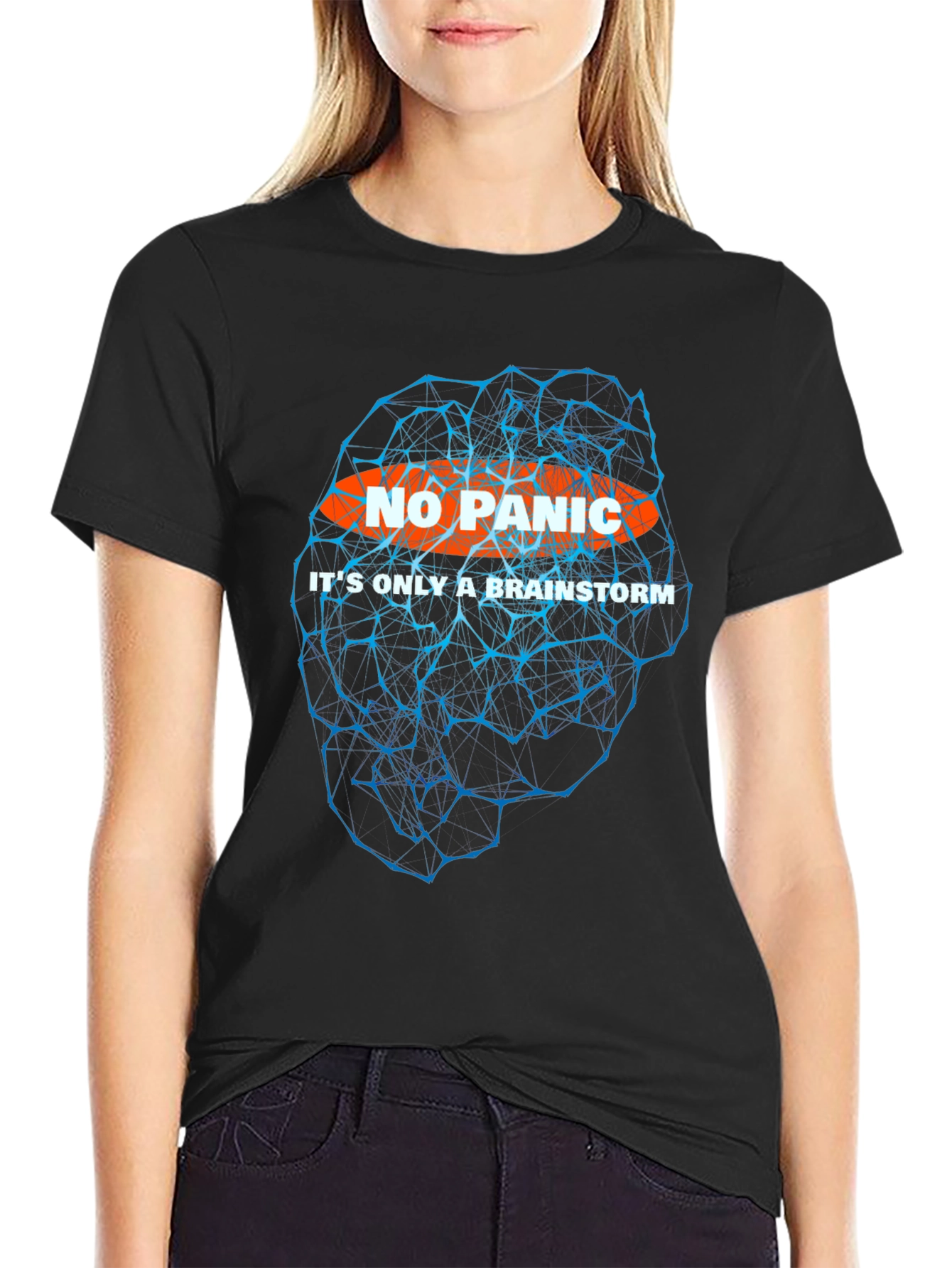 Black No Panic Brainstorm T-Shirt - Black Graphic Tee view 2
