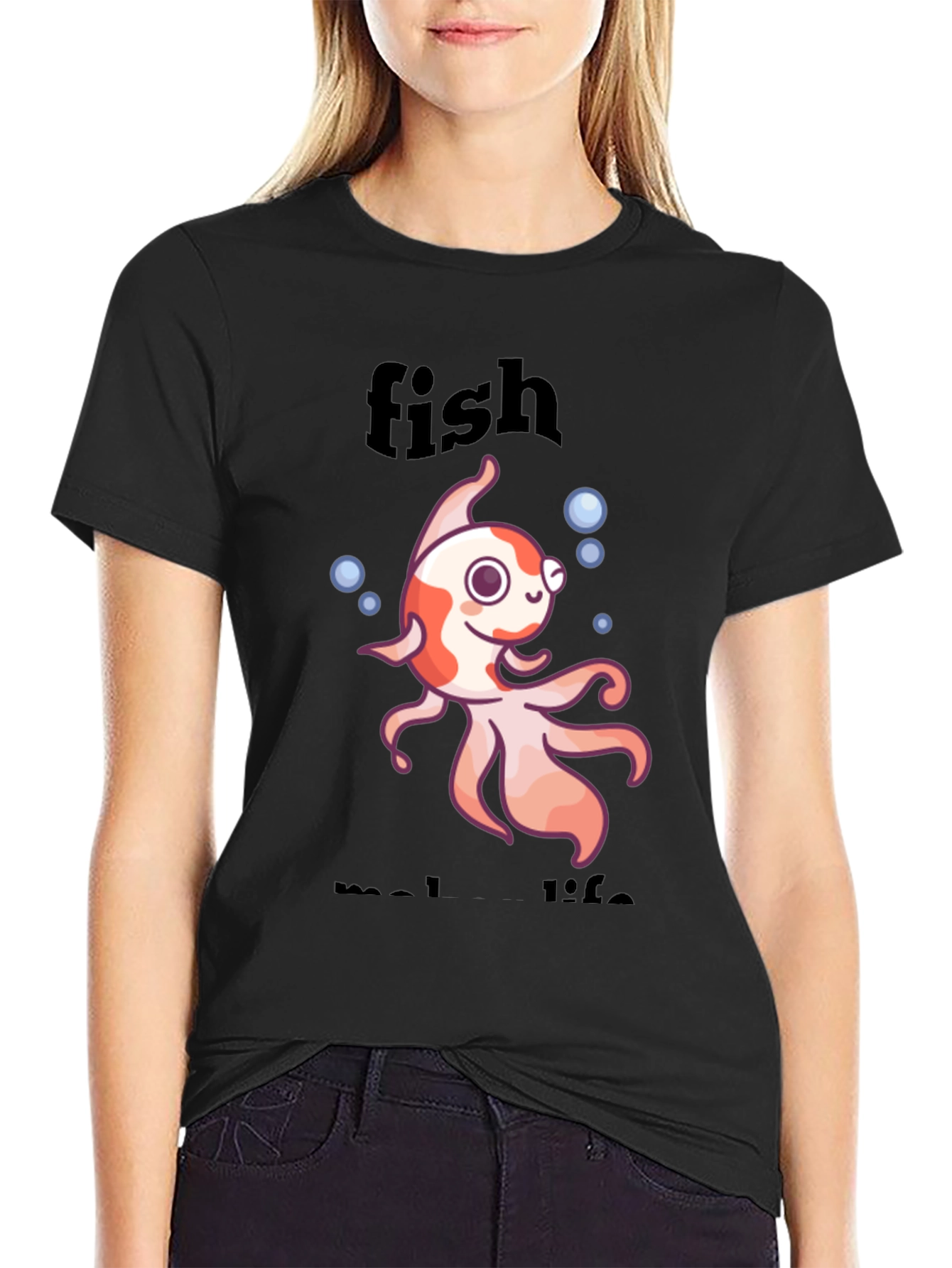 Black Fish Make Life T-Shirt - Fun Animal Design view 2