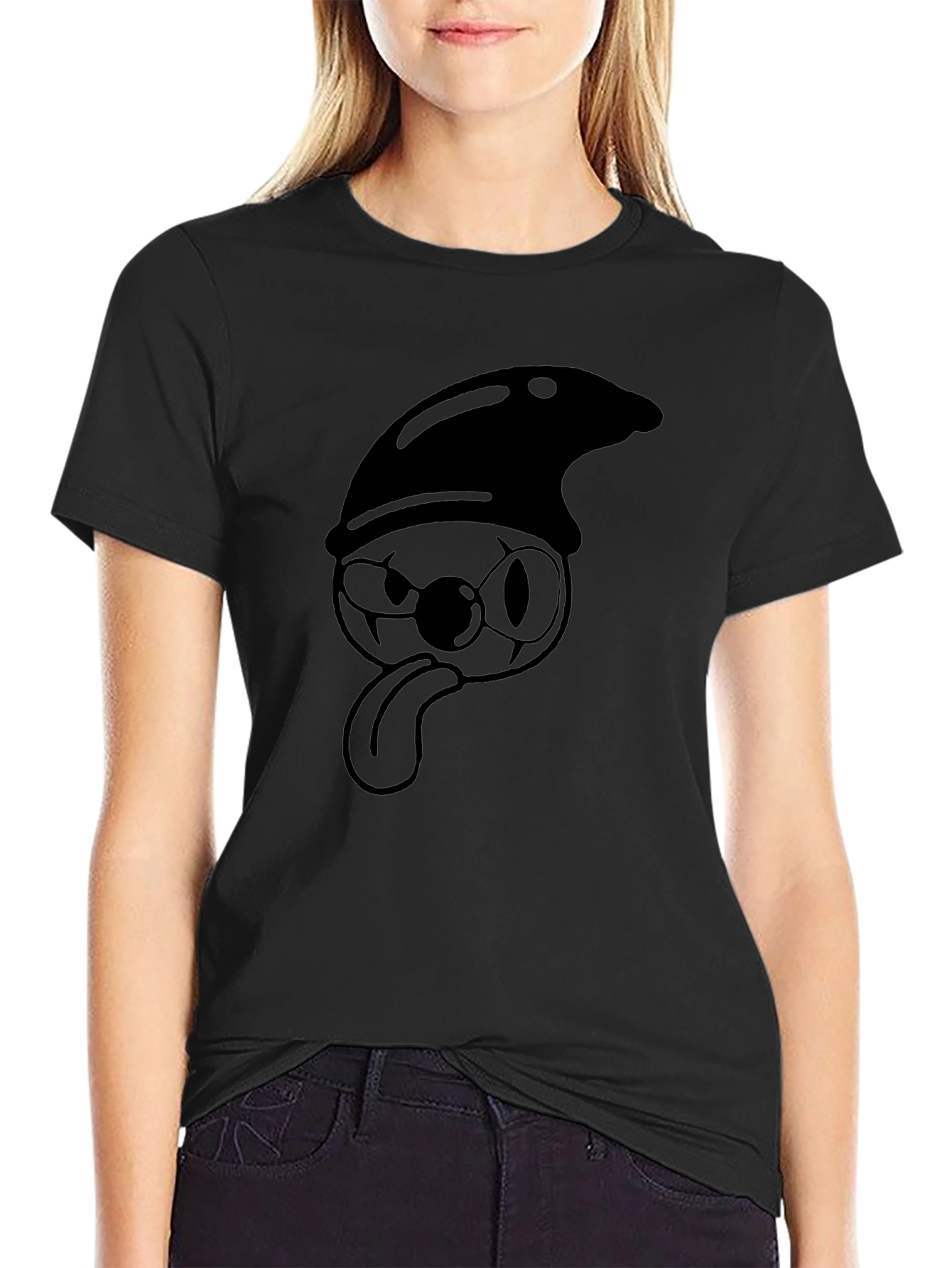 Black Funny Cartoon Character T-Shirt - Black view 2