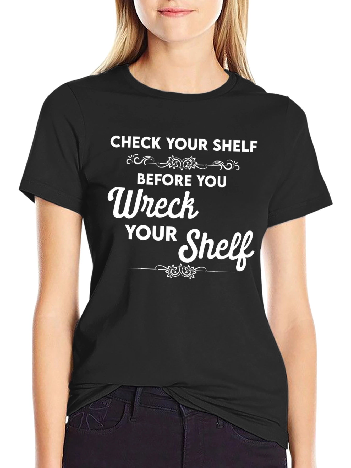 Black Check Your Shelf T-Shirt view 2
