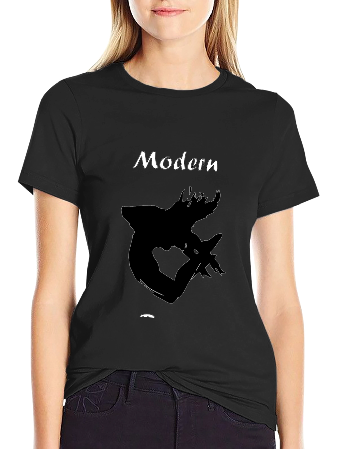 Black Modern Graphic Print Black T-Shirt view 2
