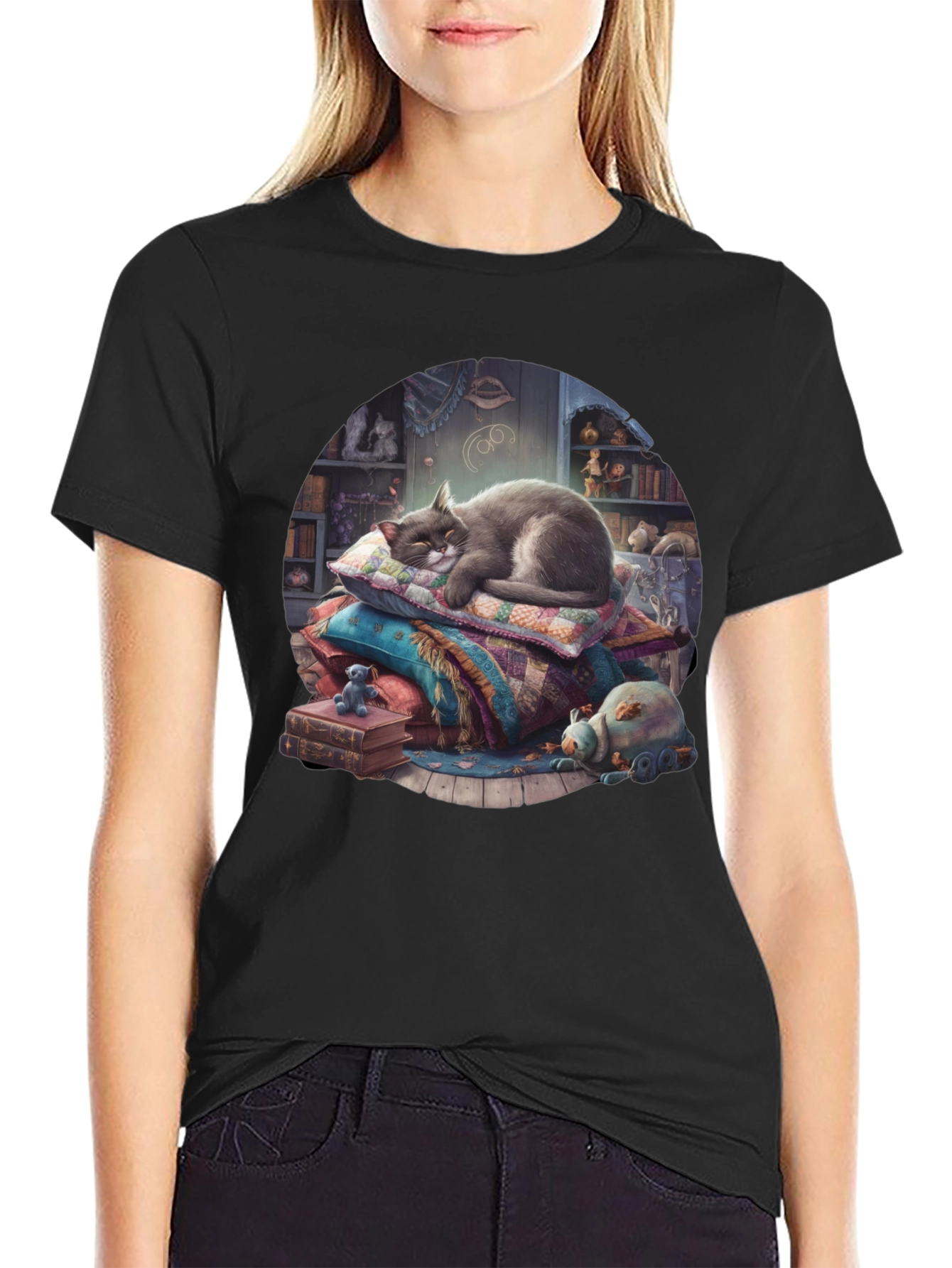 Black Cozy Cat Nap T-Shirt view 2