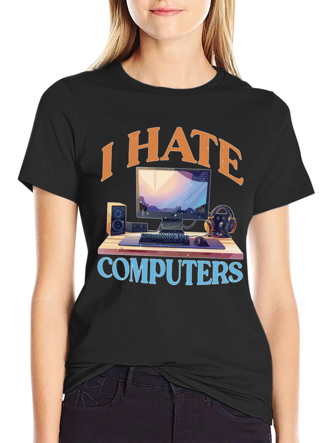 Black I Hate Computers Graphic Tee view 2