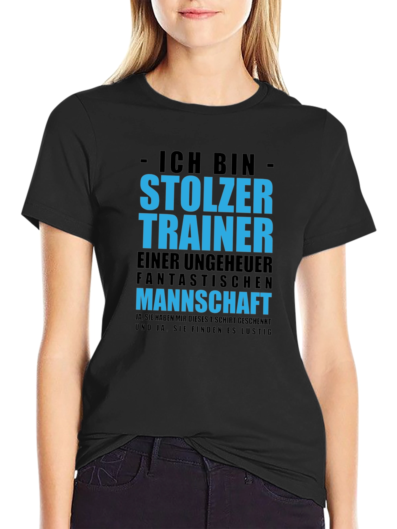 Black Proud Trainer T-Shirt - German Text Design view 2