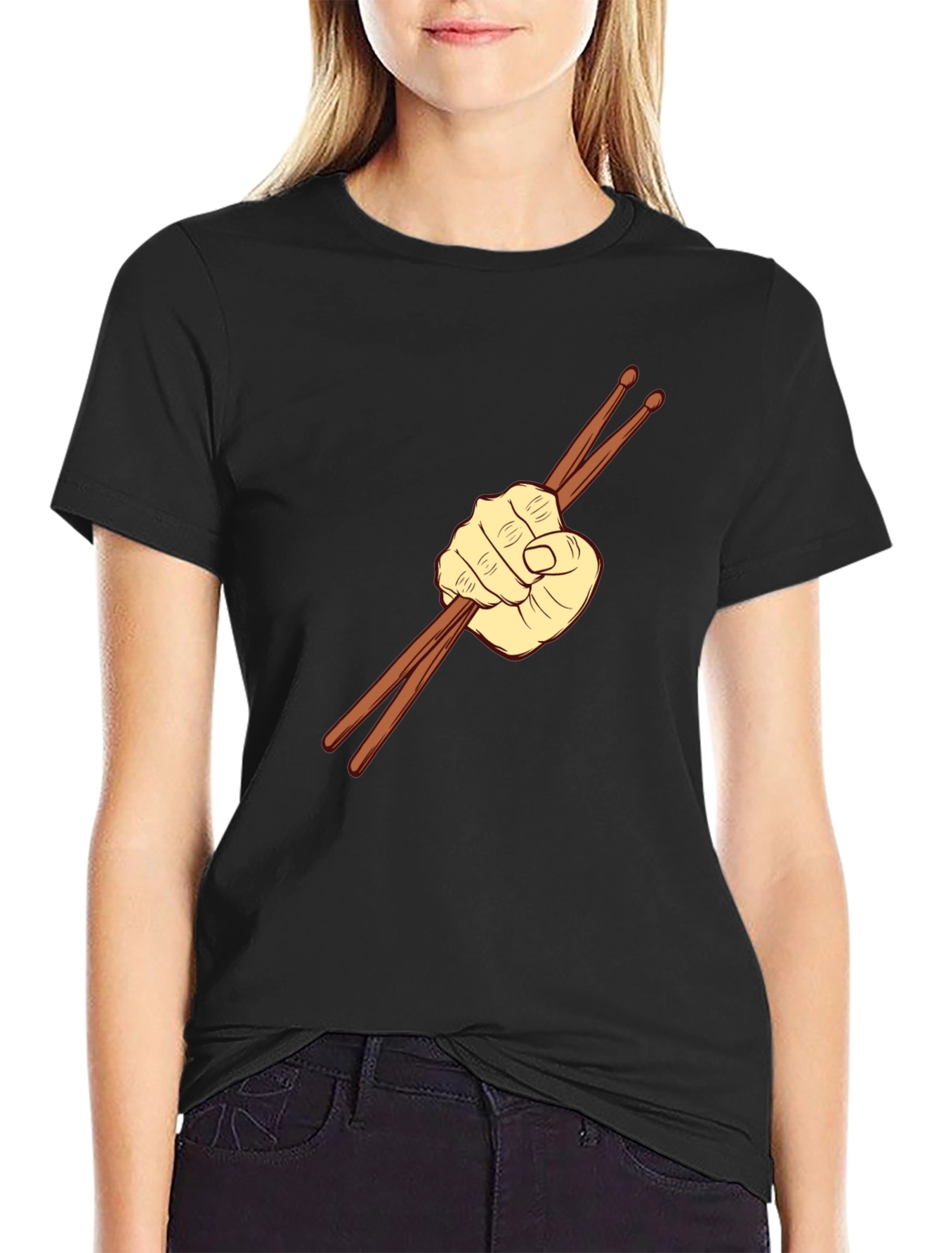 Black Drummer's Fist Graphic Tee - Black Cotton Comfort view 2