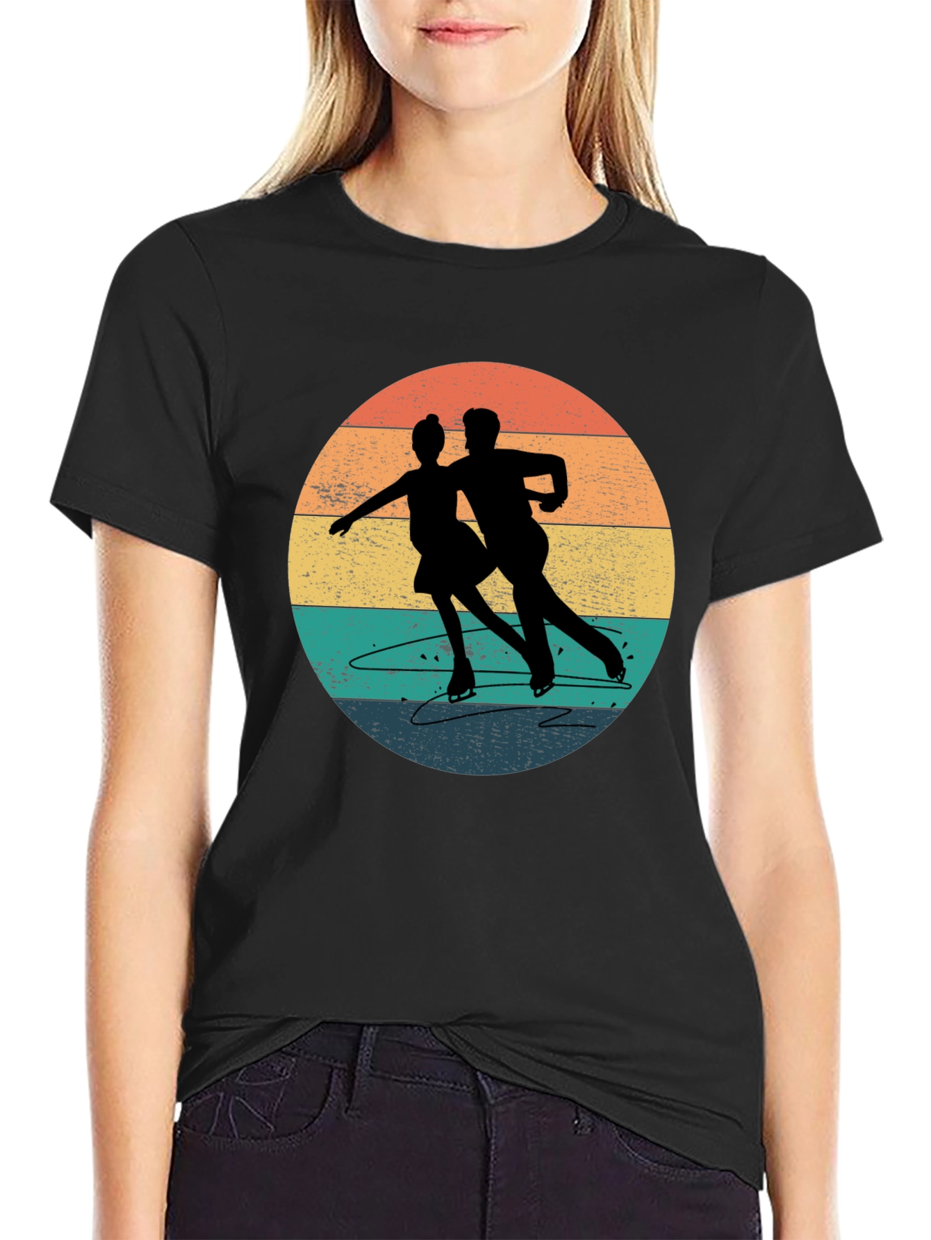 Black Vintage Figure Skating T-Shirt - Retro Style view 2