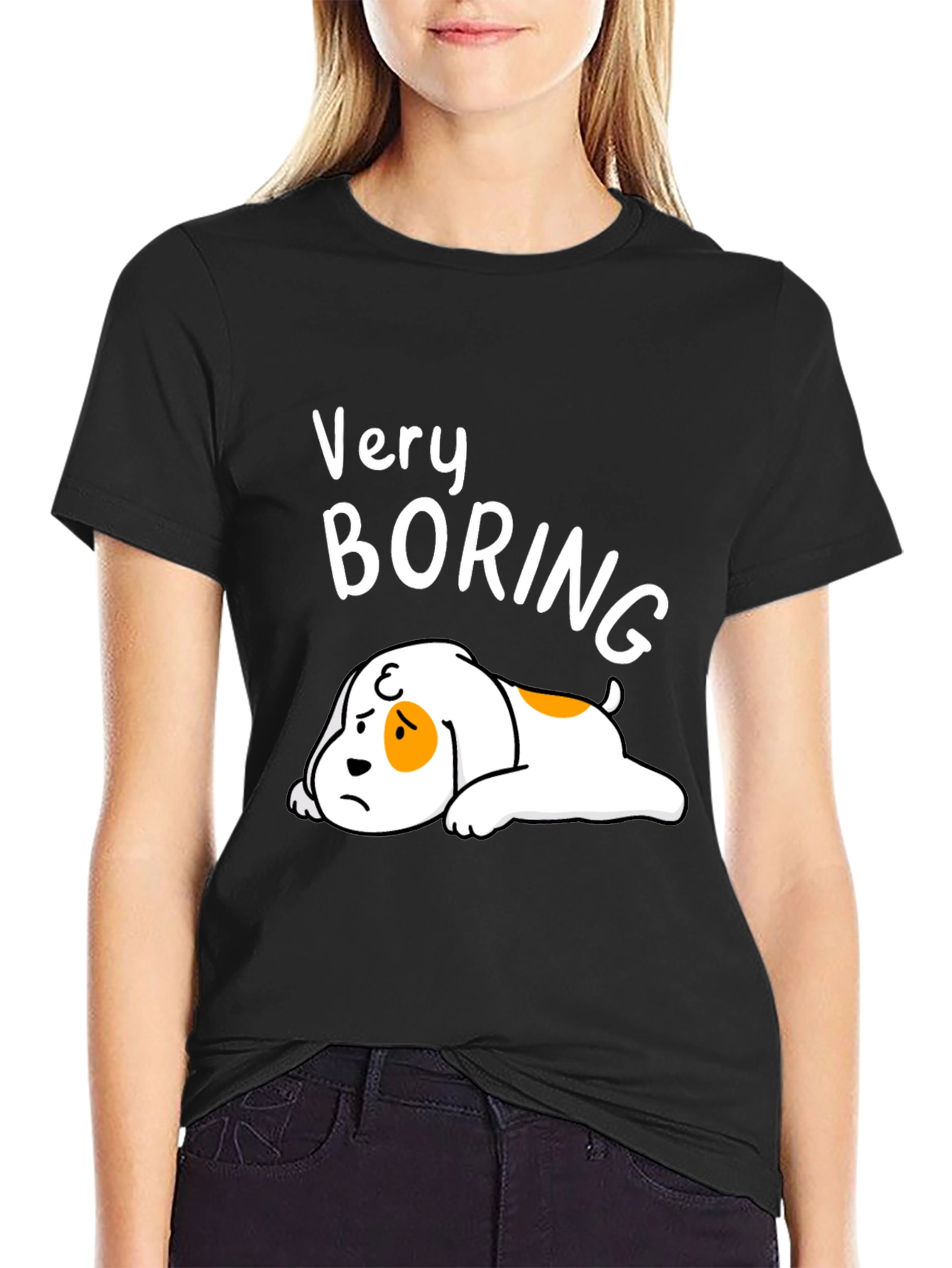 Black Funny Very Boring Dog Graphic Tee view 2