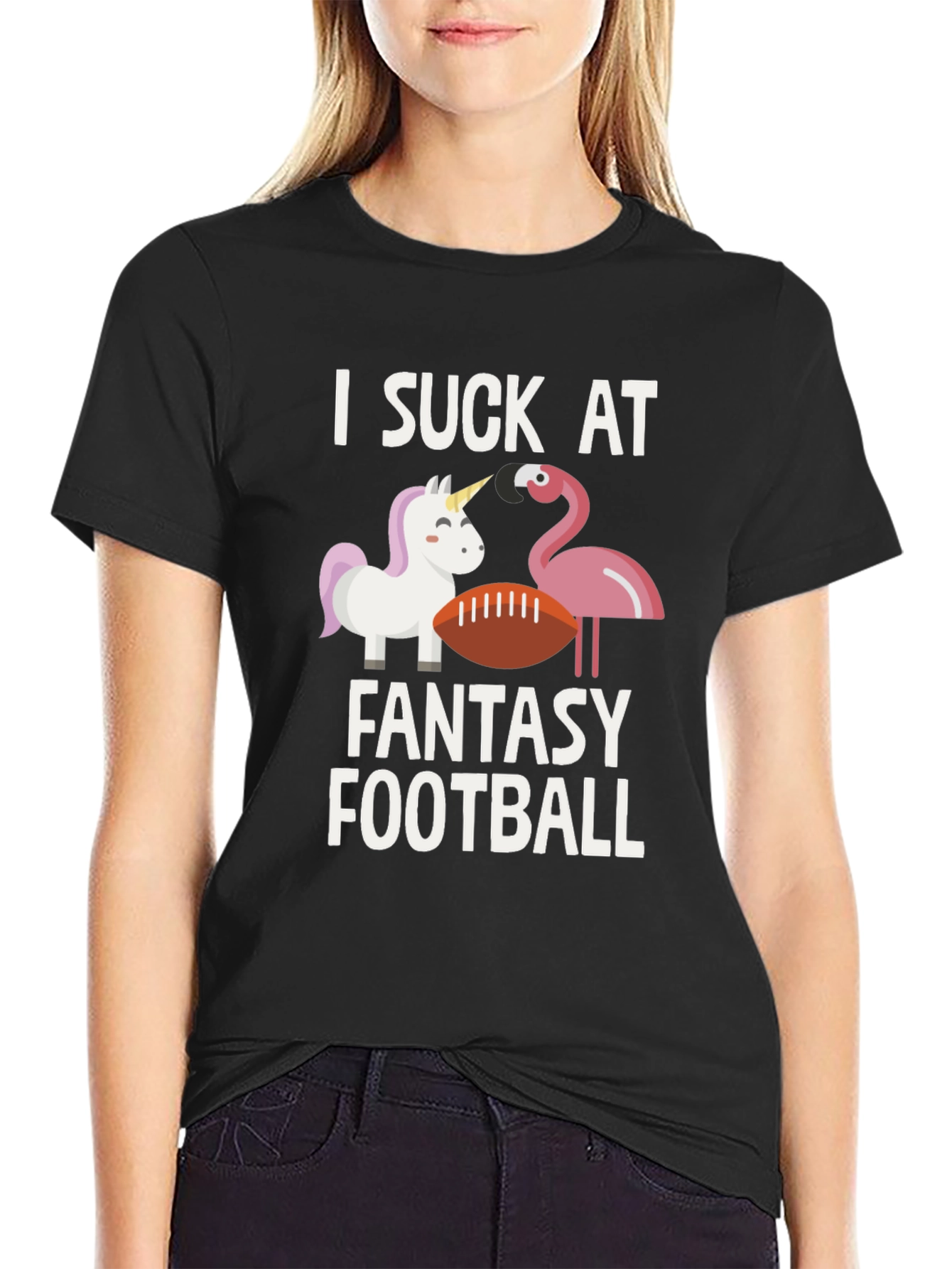 Black I Suck at Fantasy Football T-Shirt view 2