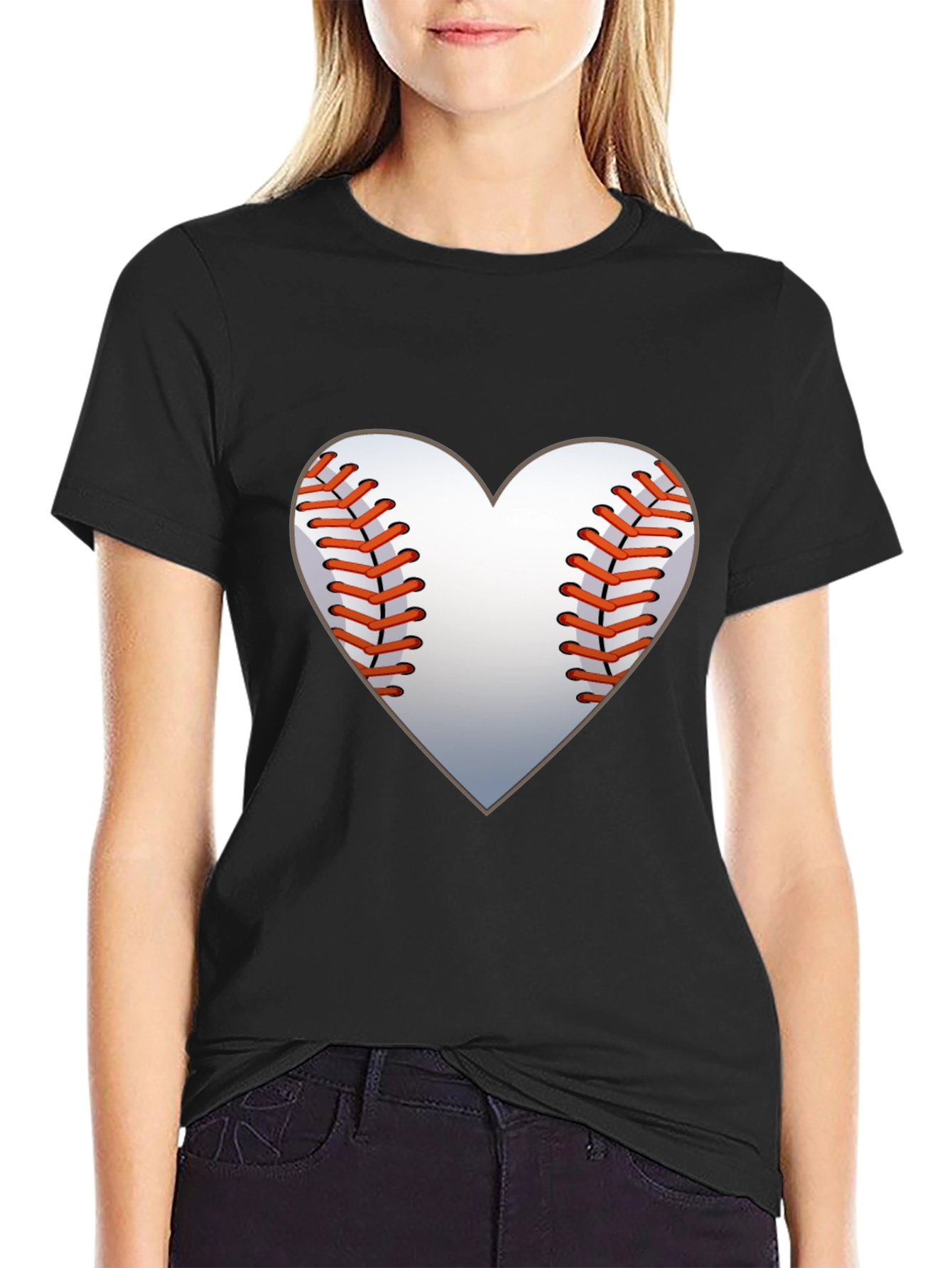 Black Baseball Heart Graphic Tee - Black Cotton Shirt view 2