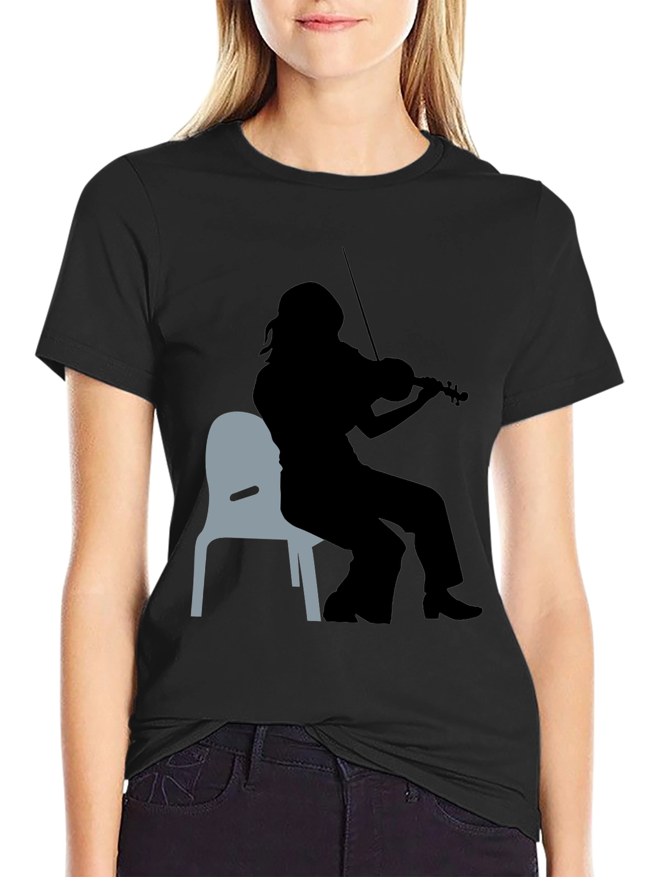 Black Violinist Silhouette Graphic Tee - Unisex Black T-Shirt view 2
