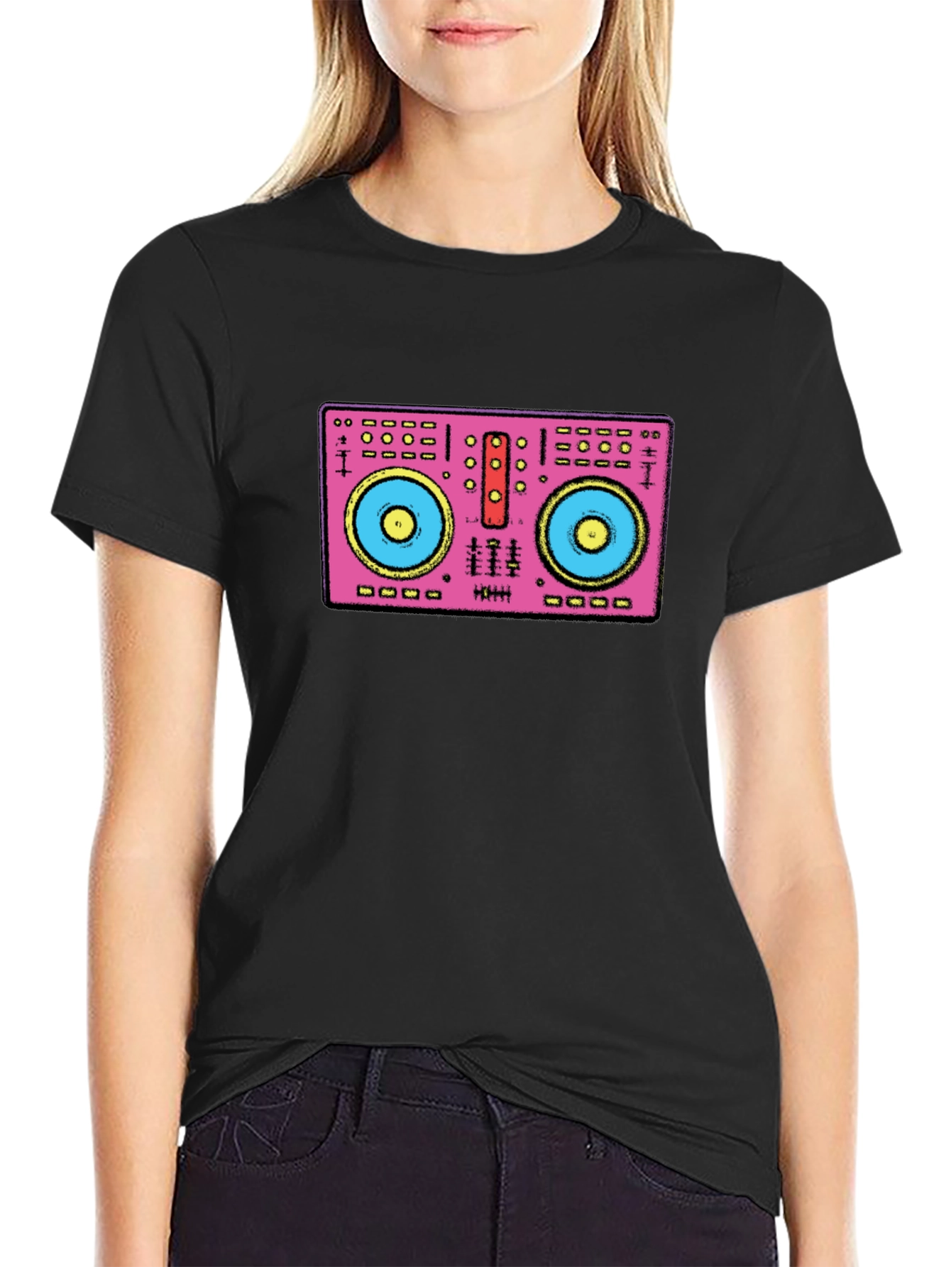 Black DJ Turntable Graphic Tee - Black Cotton T-Shirt view 2