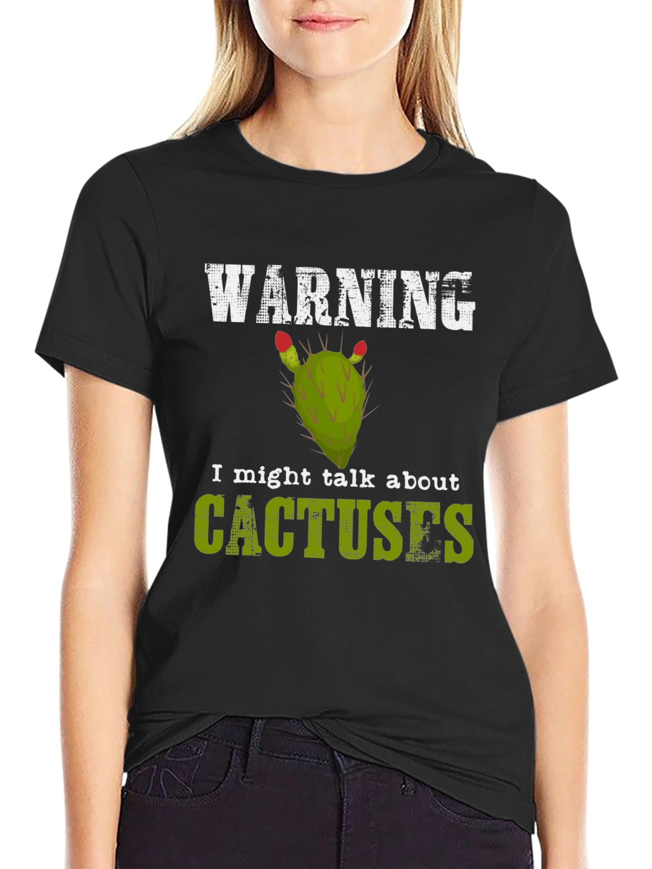 Black Warning: I Might Talk About Cactuses T-Shirt view 2