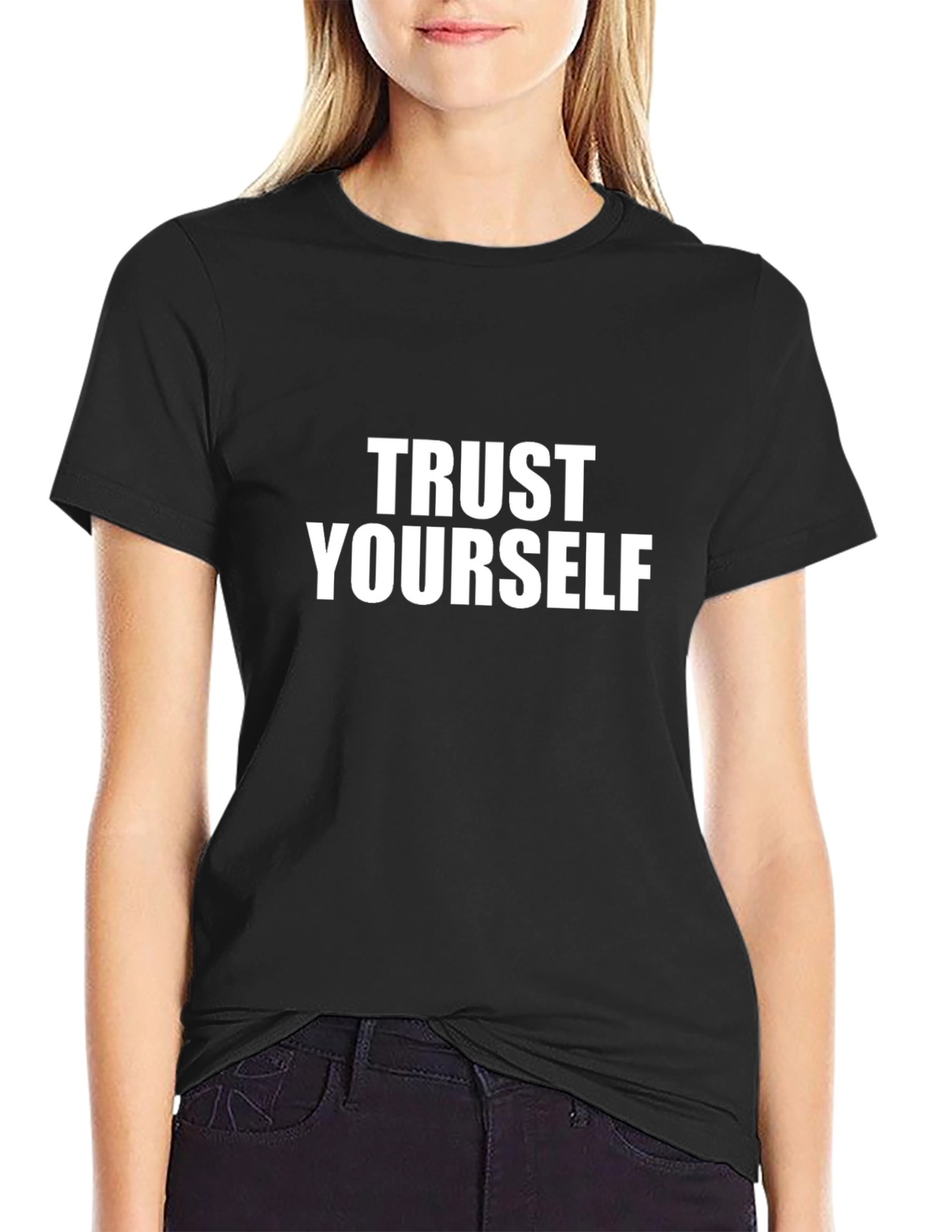 Black Trust Yourself Graphic Tee - Black Cotton T-Shirt view 2